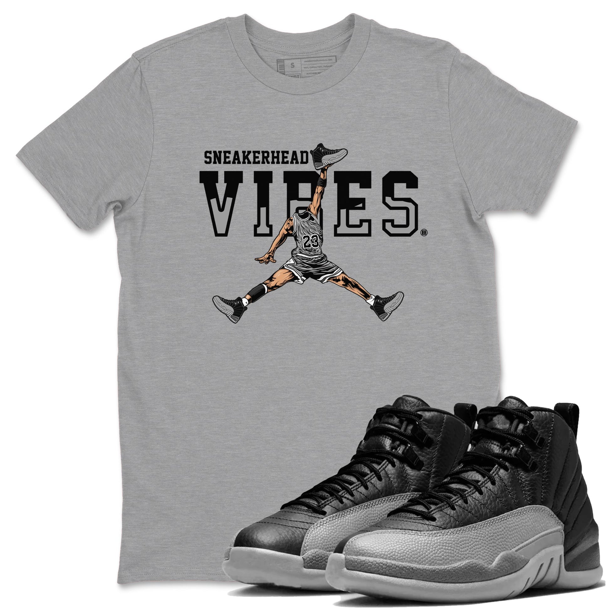 12s Black Wolf Grey shirts to match jordans Sneakerhead Vibes sneaker match tees Air Jordan 12 Black Wolf Grey SNRT Sneaker Release Tees unisex cotton Heather Grey 1 crew neck shirts