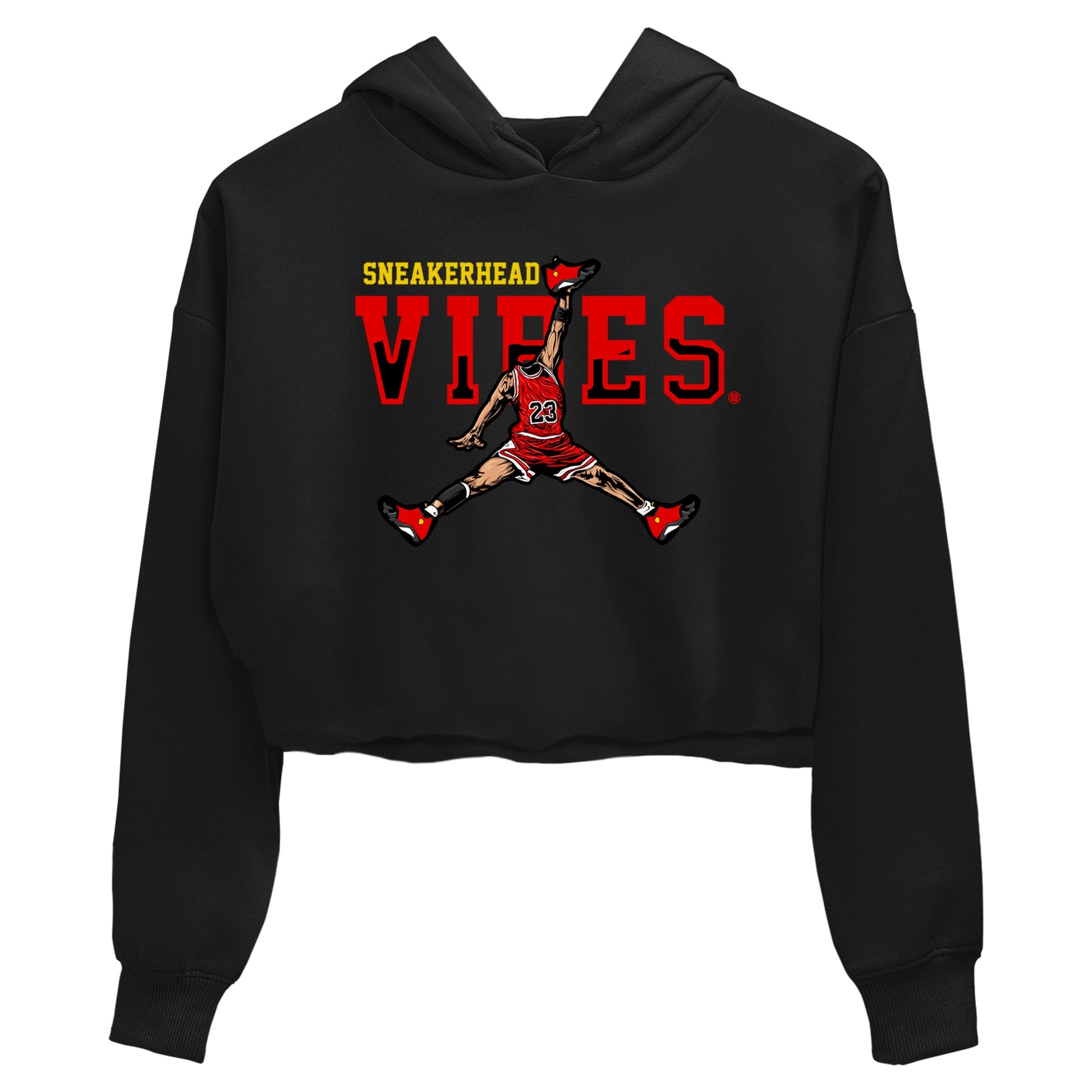 Sneakerhead Vibes womens crop tee perfect shirts to match jordans the Air Jordan 14 Challenge Red sneakers — the perfect match in Black 2.