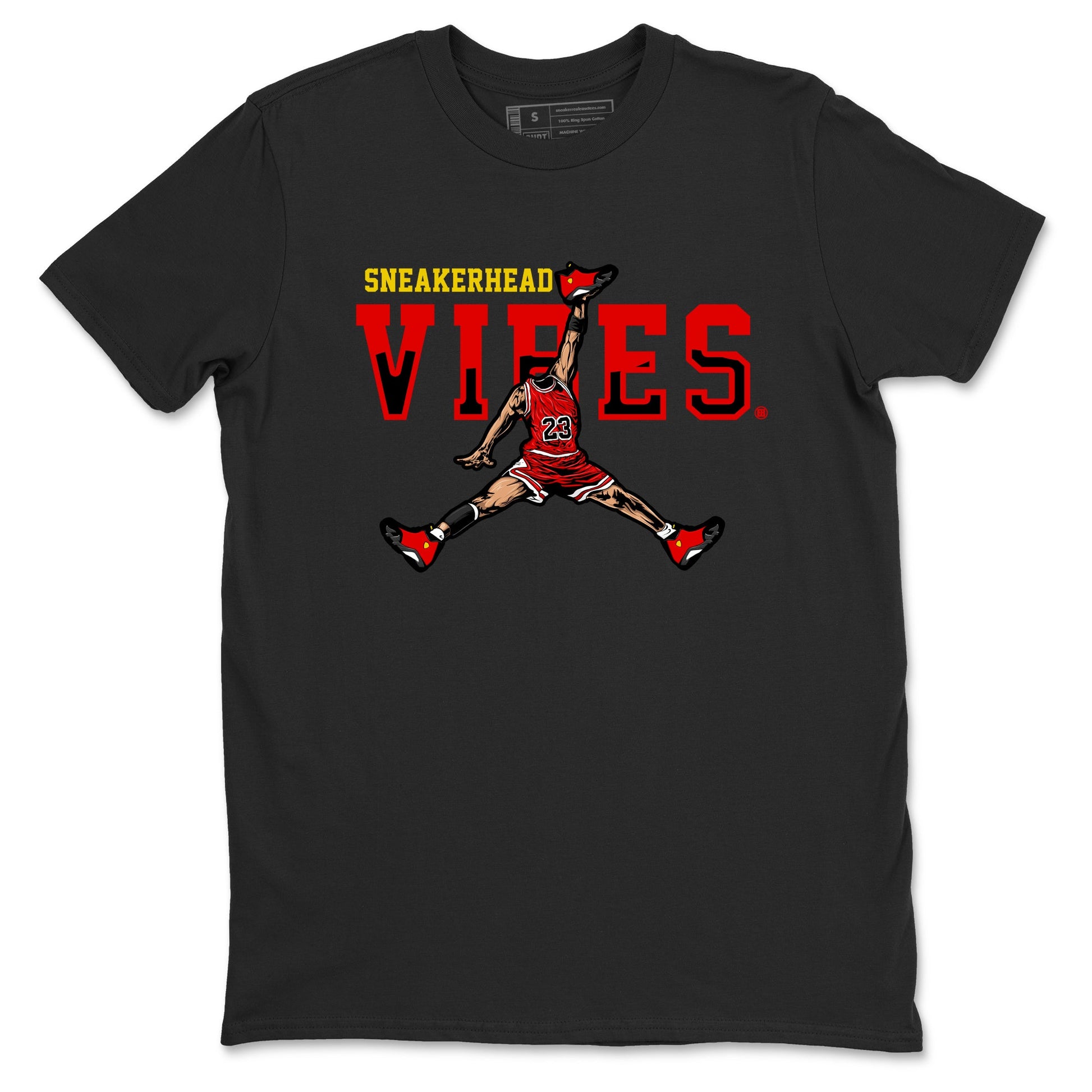 Sneakerhead Vibes sneaker match t-shirt styled to complete your fit with the Air Jordan 14 Challenge Red sneakers, graphic shirts in Black 2.