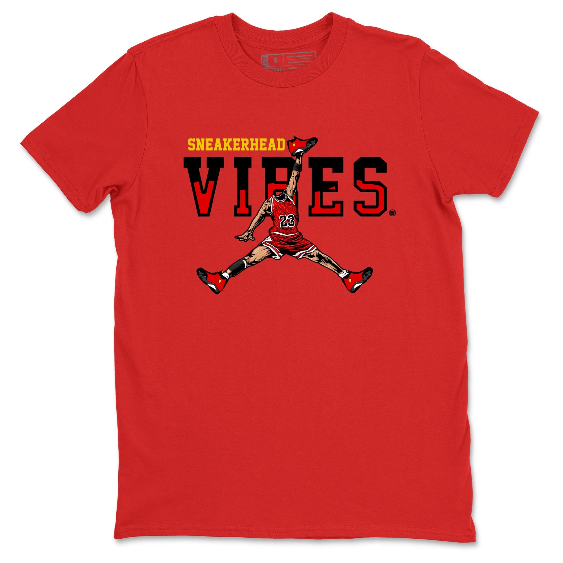 Sneakerhead Vibes sneaker match t-shirt styled to complete your fit with the Air Jordan 14 Challenge Red sneakers, graphic shirts in Red 2.