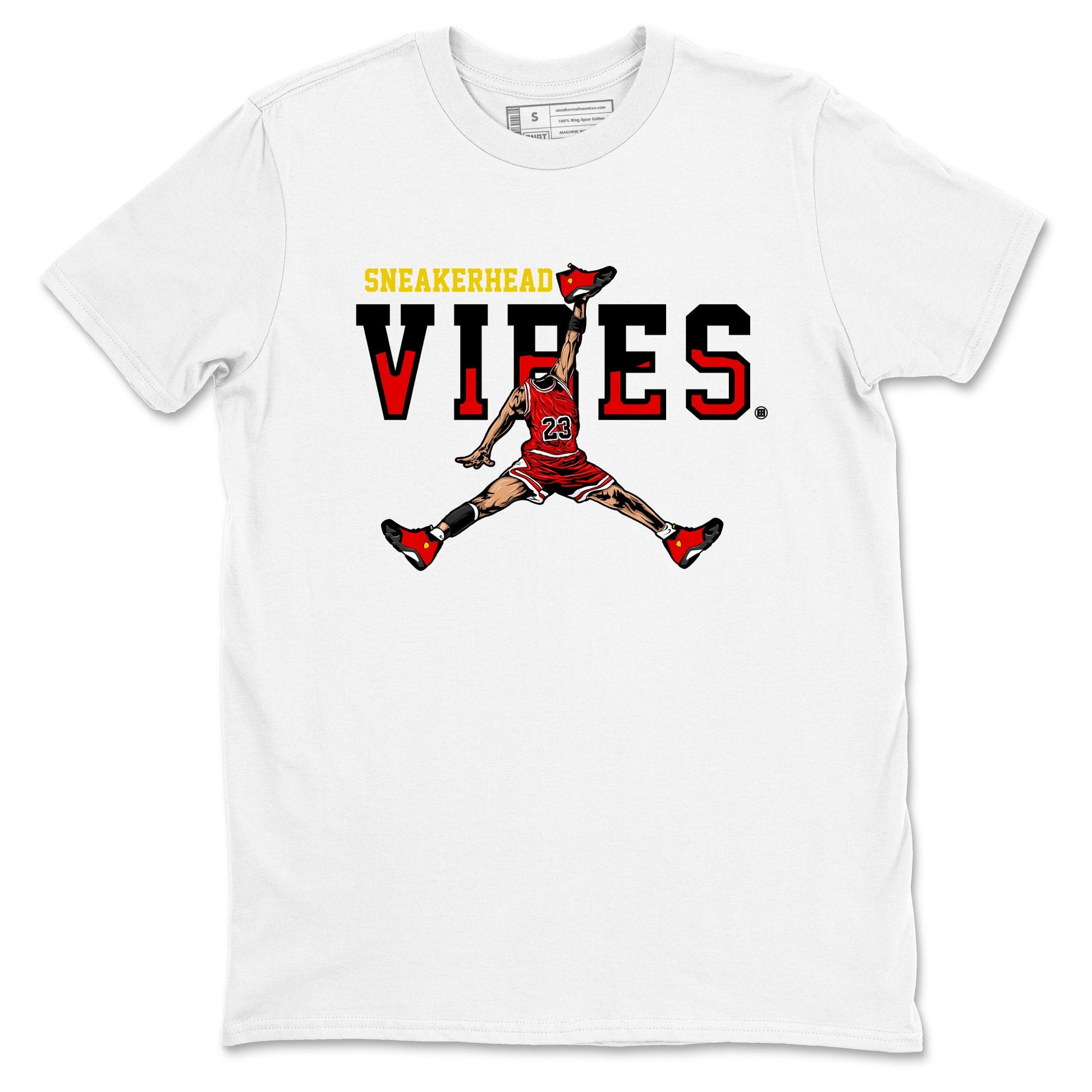Sneakerhead Vibes sneaker match t-shirt styled to complete your fit with the Air Jordan 14 Challenge Red sneakers, graphic shirts in White 2.