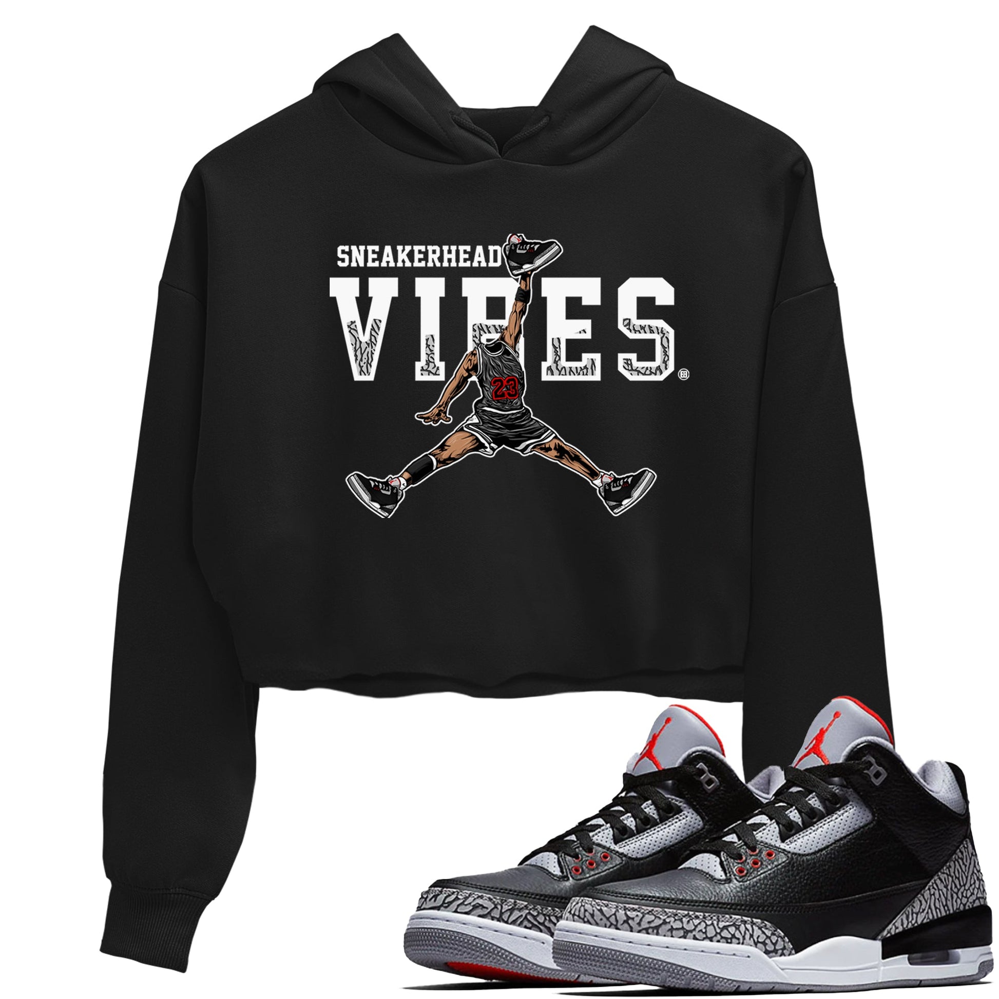 3s Black Cement shirts to match jordans Sneakerhead Vibes sneaker match tees Air Jordan 3 Retro OG Black Cement match shoes to clothes SNRT Sneaker Tees unisex cotton Black 1 crop tee