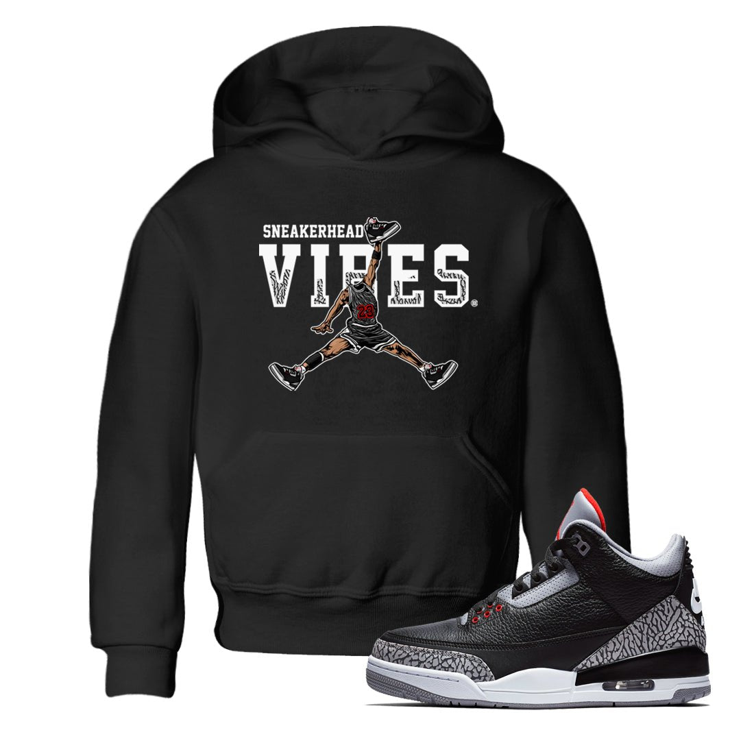 3s Black Cement shirts to match jordans Sneakerhead Vibes sneaker match tees Air Jordan 3 Retro OG Black Cement match shoes to clothes SNRT Sneaker Tees Youth Baby Black 1 tee