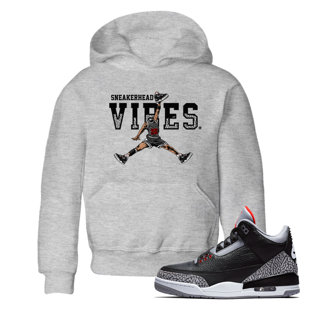 3s Black Cement shirts to match jordans Sneakerhead Vibes sneaker match tees Air Jordan 3 Retro OG Black Cement match shoes to clothes SNRT Sneaker Tees Youth Baby Heather Grey 1 tee