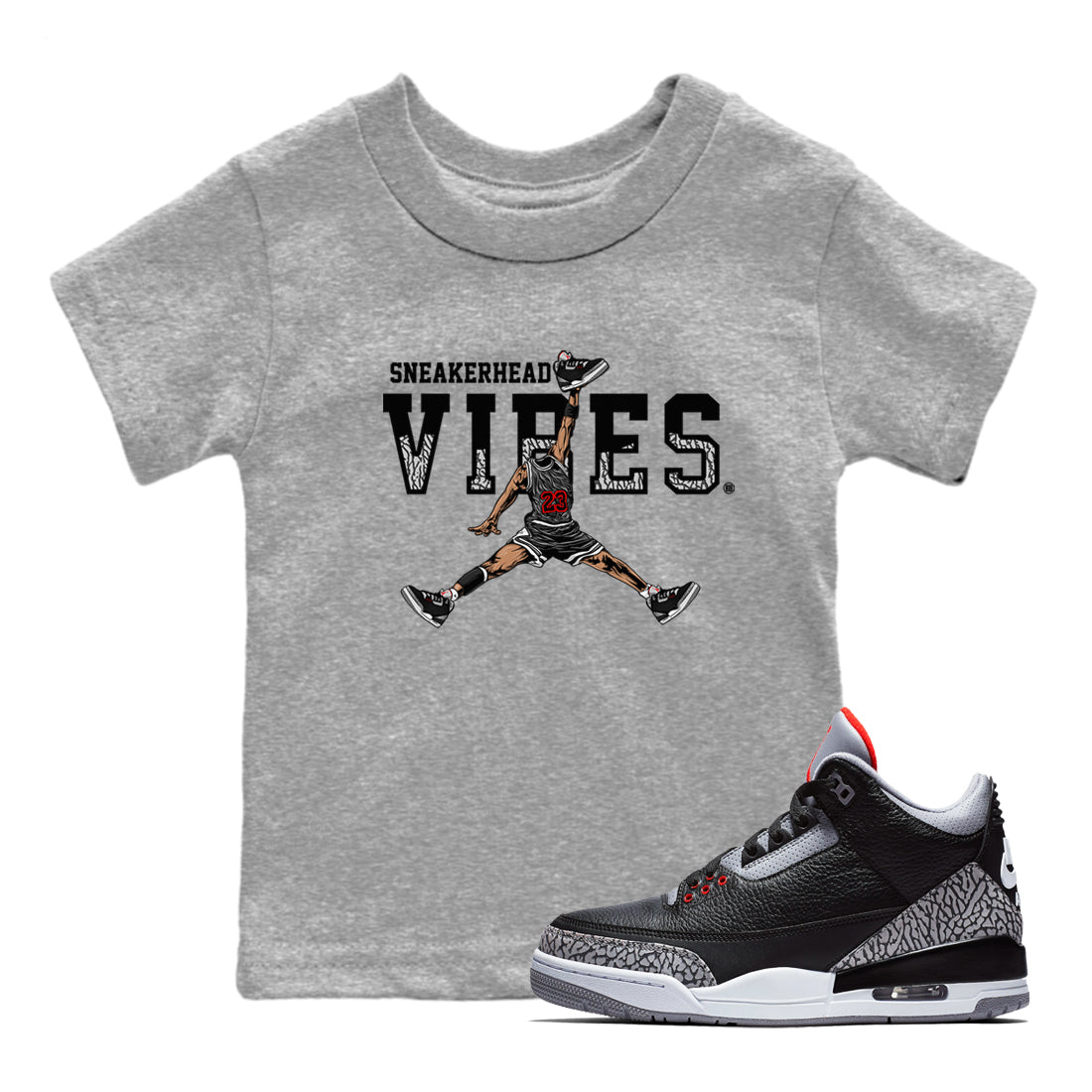 3s Black Cement shirts to match jordans Sneakerhead Vibes sneaker match tees Air Jordan 3 Retro OG Black Cement match shoes to clothes SNRT Sneaker Tees Youth Baby Heather Grey 1 tee