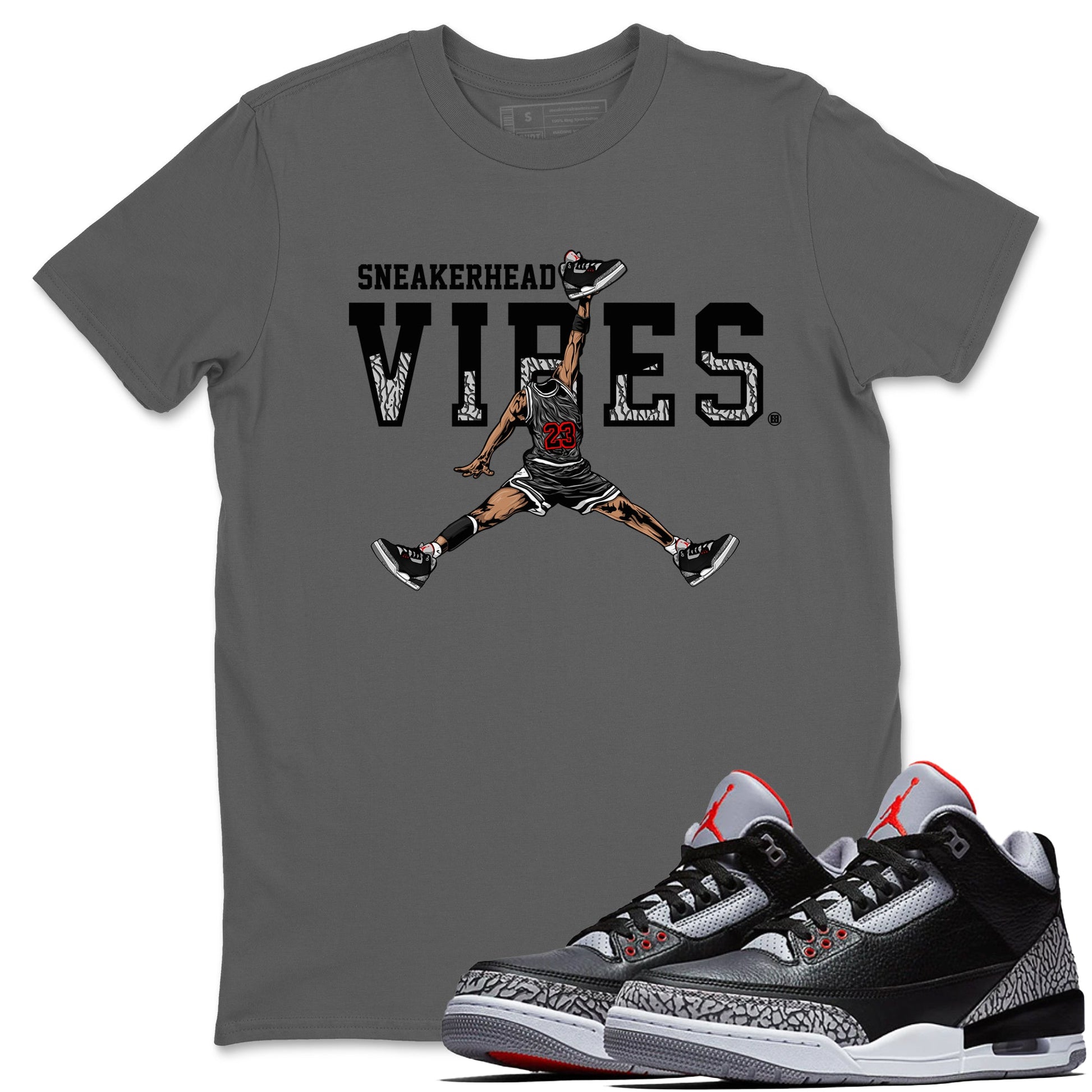 3s Black Cement shirts to match jordans Sneakerhead Vibes sneaker match tees Air Jordan 3 Retro OG Black Cement match shoes to clothes SNRT Sneaker Tees unisex cotton Cool Grey 1 shirts