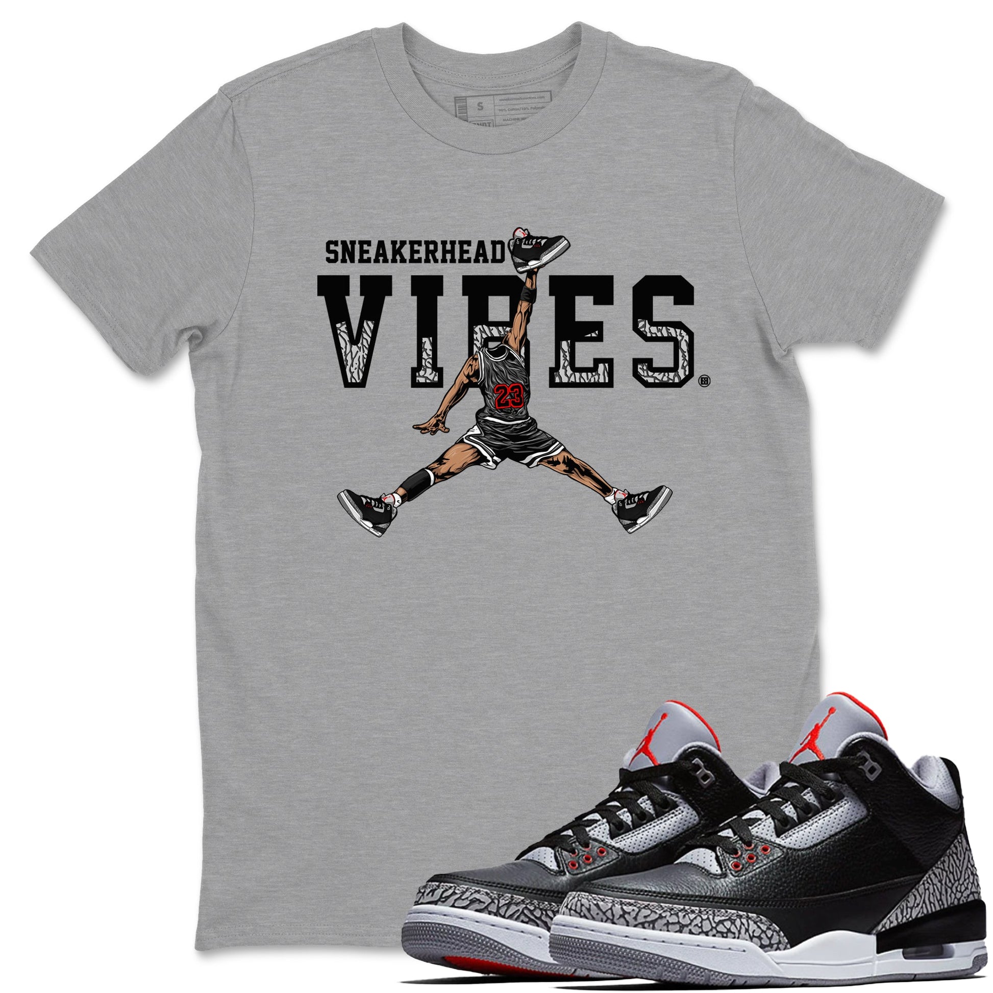 3s Black Cement shirts to match jordans Sneakerhead Vibes sneaker match tees Air Jordan 3 Retro OG Black Cement match shoes to clothes SNRT Sneaker Tees unisex cotton Heather Grey 1 shirts