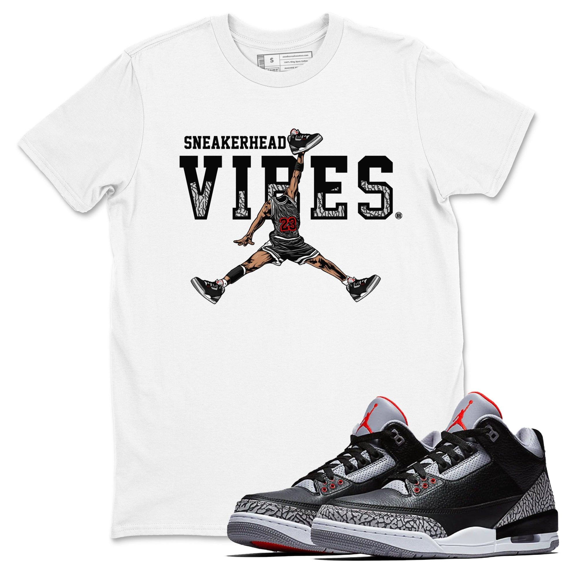 3s Black Cement shirts to match jordans Sneakerhead Vibes sneaker match tees Air Jordan 3 Retro OG Black Cement match shoes to clothes SNRT Sneaker Tees unisex cotton White 1 shirts
