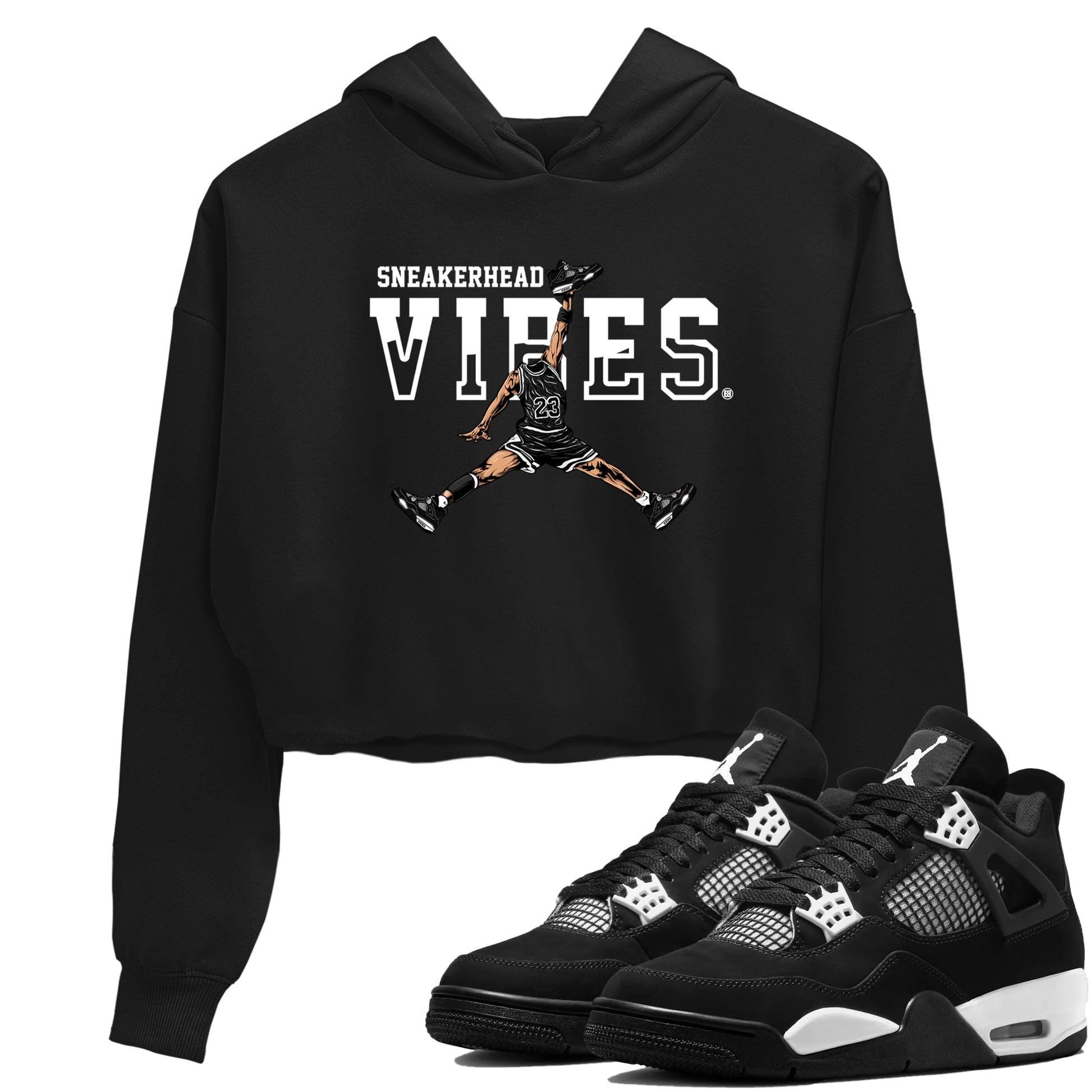 AJ4 White Thunder shirts to match jordans Sneakerhead Vibes sneaker match tees Air Jordan 4 White Thunder SNRT Sneaker Tees streetwear brand Black 1 crop tee