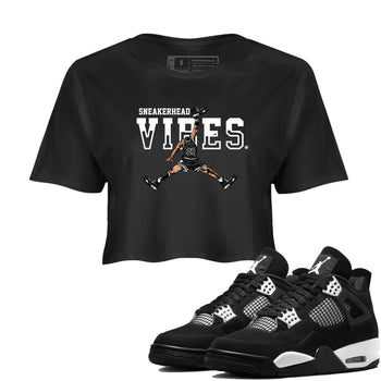 AJ4 White Thunder shirts to match jordans Sneakerhead Vibes sneaker match tees Air Jordan 4 White Thunder SNRT Sneaker Tees streetwear brand Black 1 crop tee