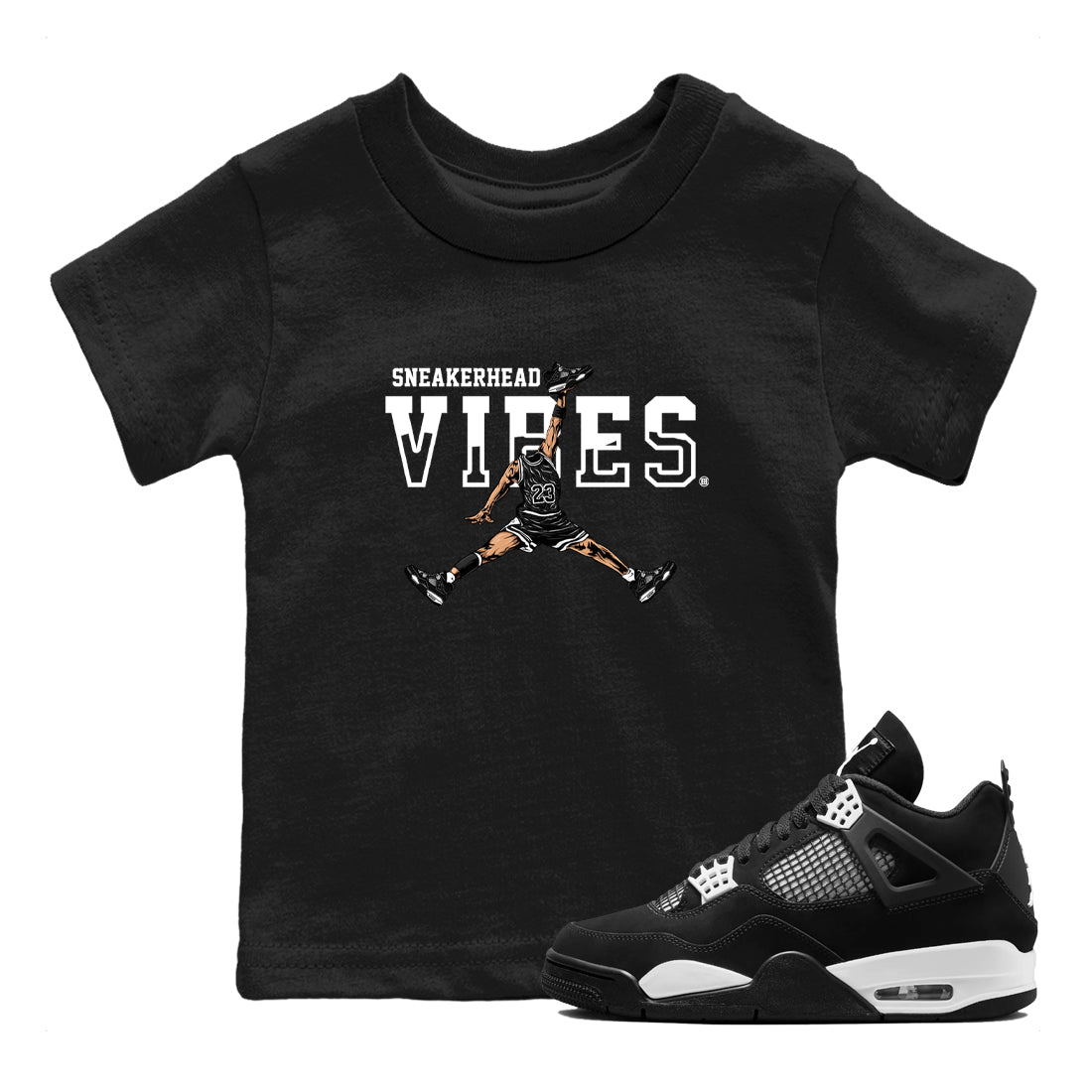 AJ4 White Thunder shirts to match jordans Sneakerhead Vibes sneaker match tees Air Jordan 4 White Thunder SNRT Sneaker Tees streetwear brand Baby and Youth Black 1 cotton tee