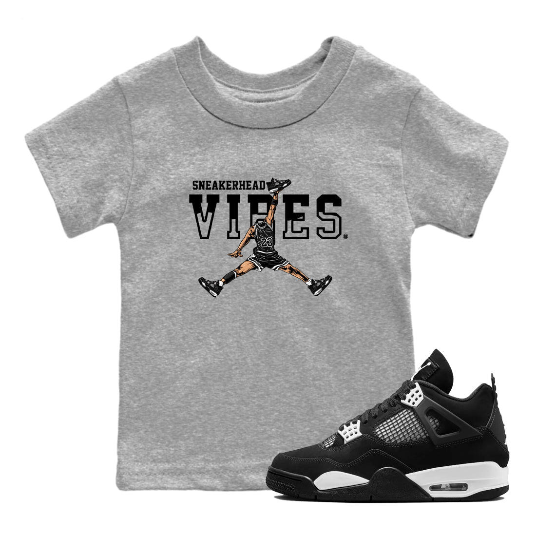 AJ4 White Thunder shirts to match jordans Sneakerhead Vibes sneaker match tees Air Jordan 4 White Thunder SNRT Sneaker Tees streetwear brand Baby and Youth Heather Grey 1 cotton tee