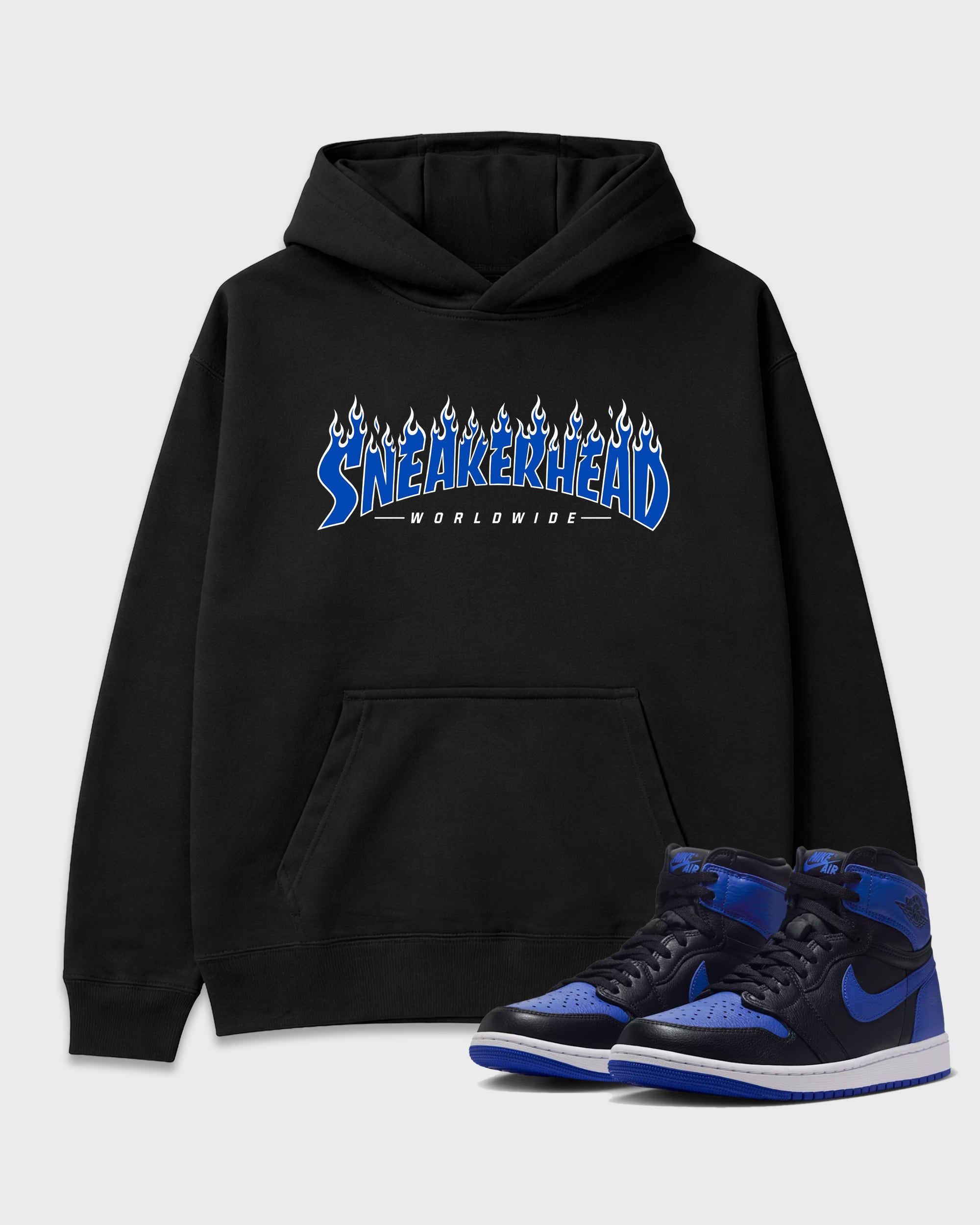 Sneakerhead Worldwide Graphic T-Shirt featuring original streetwear artwork designed to match the Air Jordan 1 Royal. Black 1 Graphic Tee.