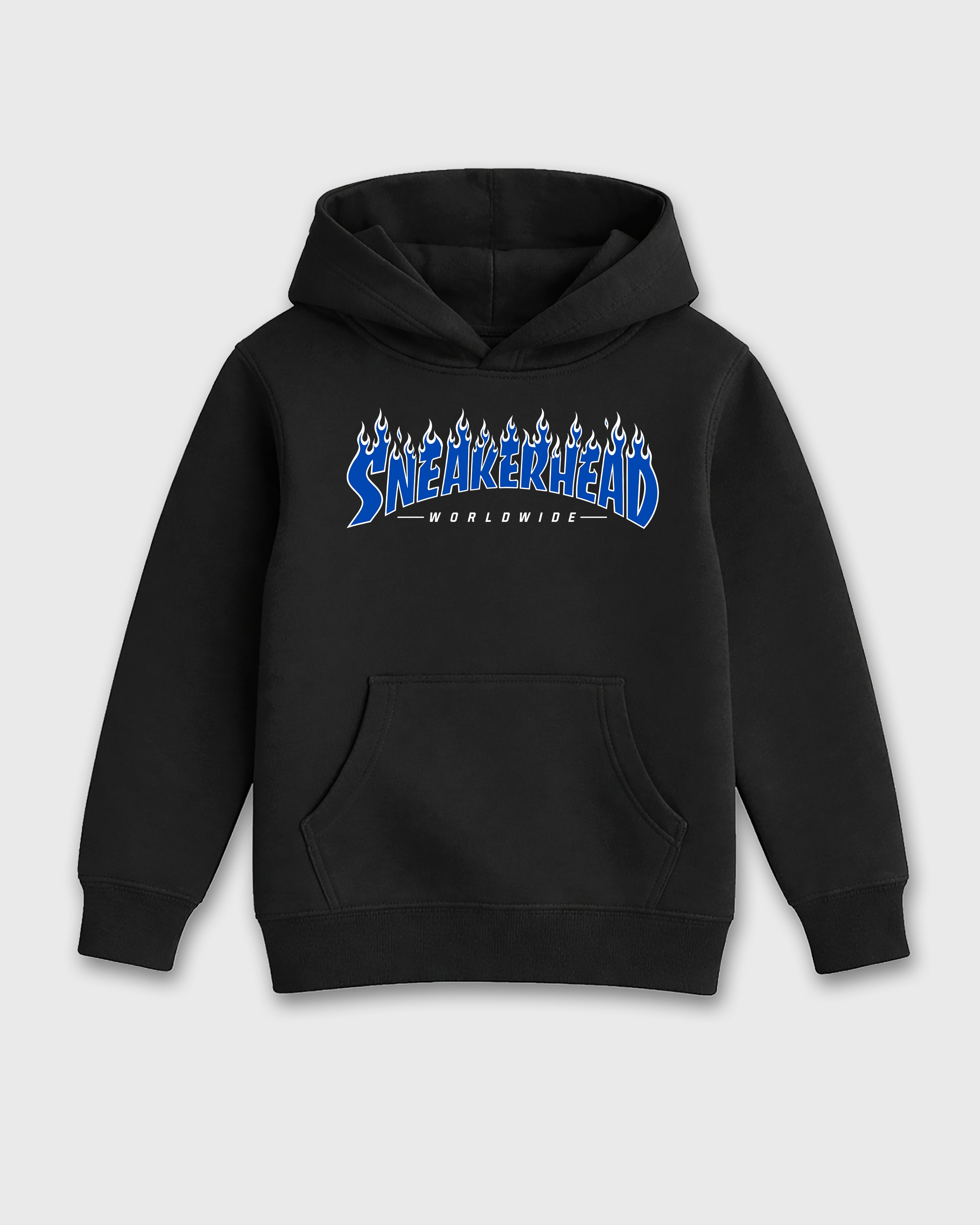 Sneakerhead Worldwide Baby & Kids Graphic Hoodie featuring original artwork designed to match the Air Jordan 1 Royal. Black 2 Kids Graphic Sweater.
