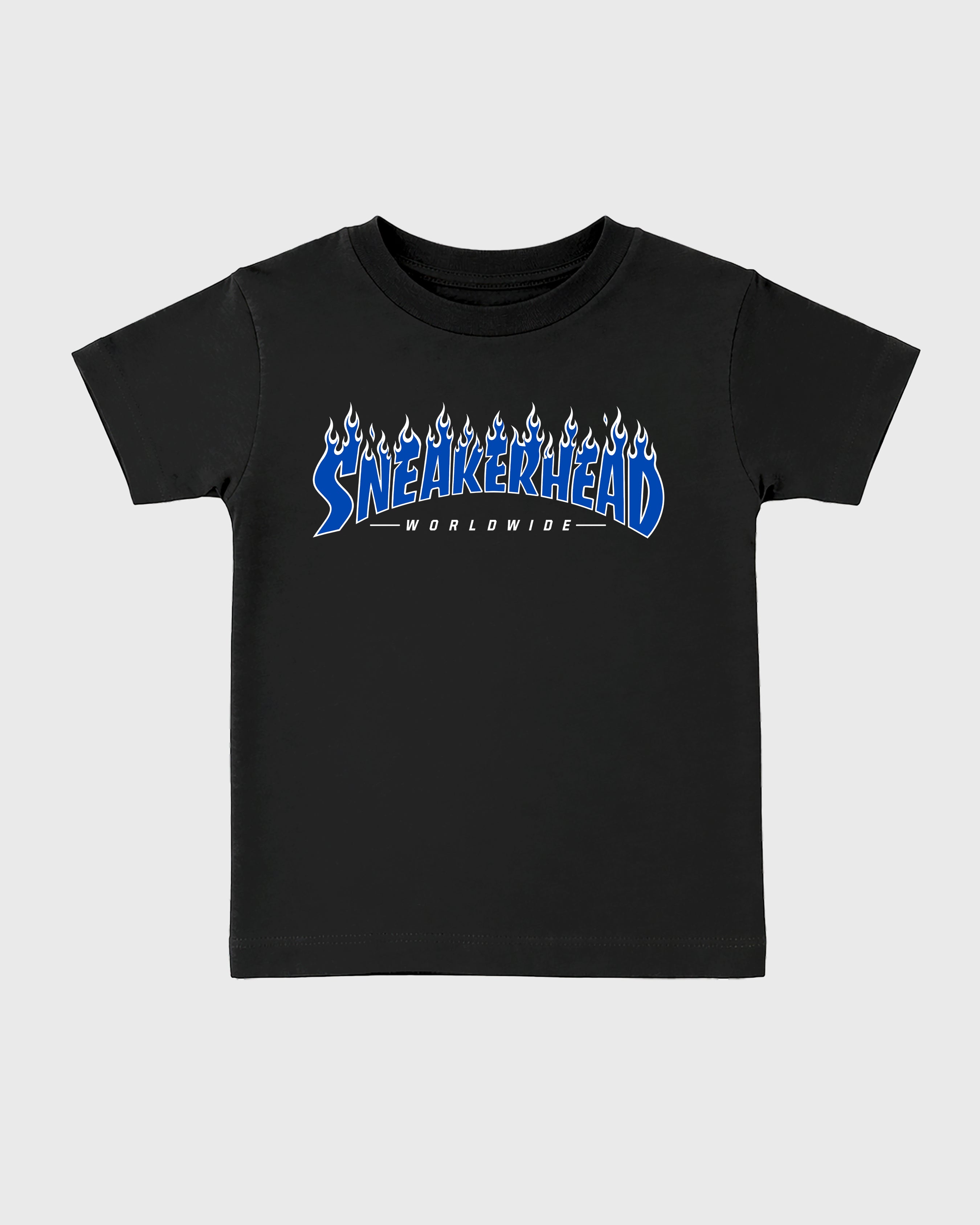 Sneakerhead Worldwide Baby & Kids Graphic T-Shirt featuring original artwork designed to match the Air Jordan 1 Royal. Black 2 Kids Graphic Tee.