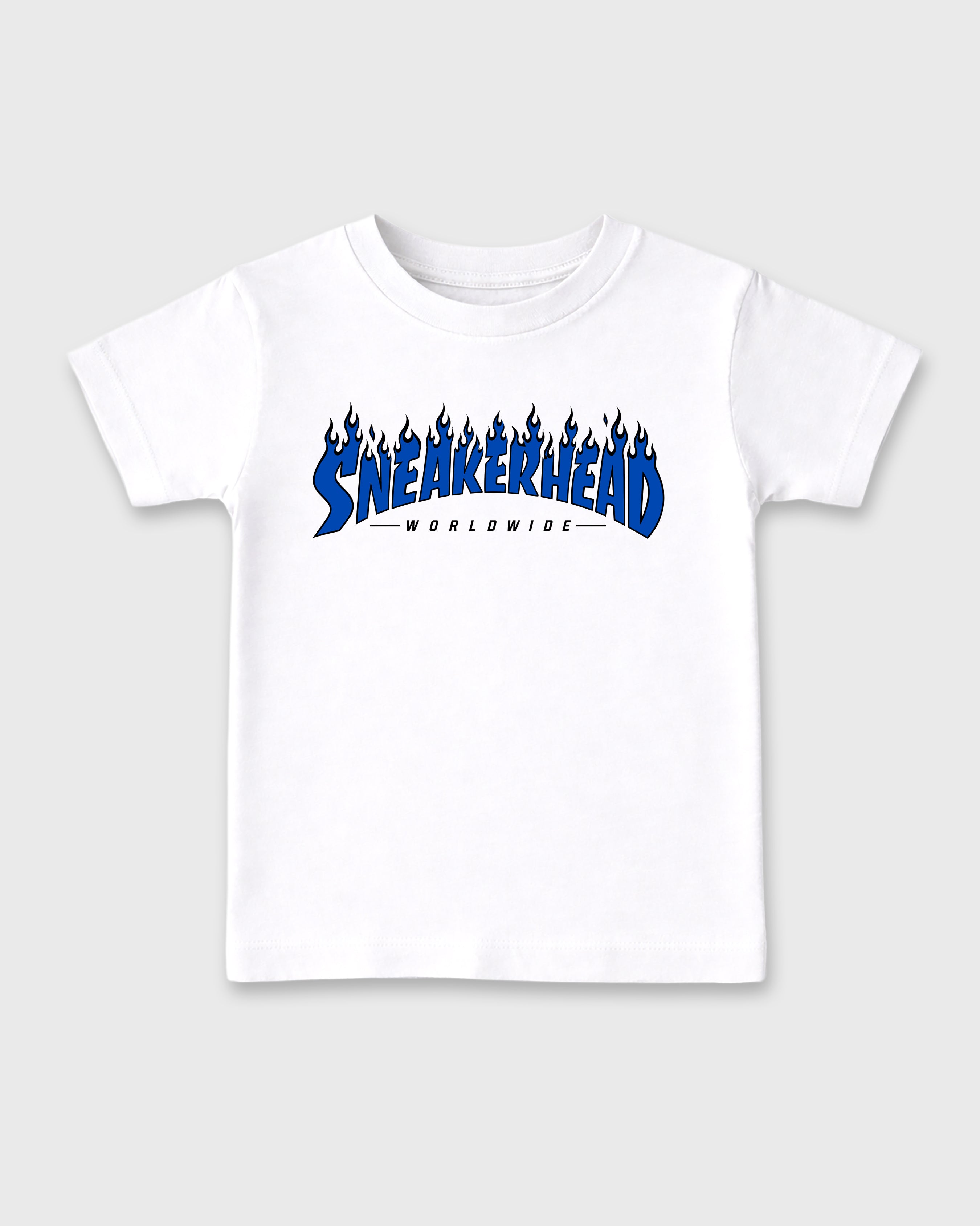 Sneakerhead Worldwide Baby & Kids Graphic T-Shirt featuring original artwork designed to match the Air Jordan 1 Royal. White 2 Kids Graphic Tee.