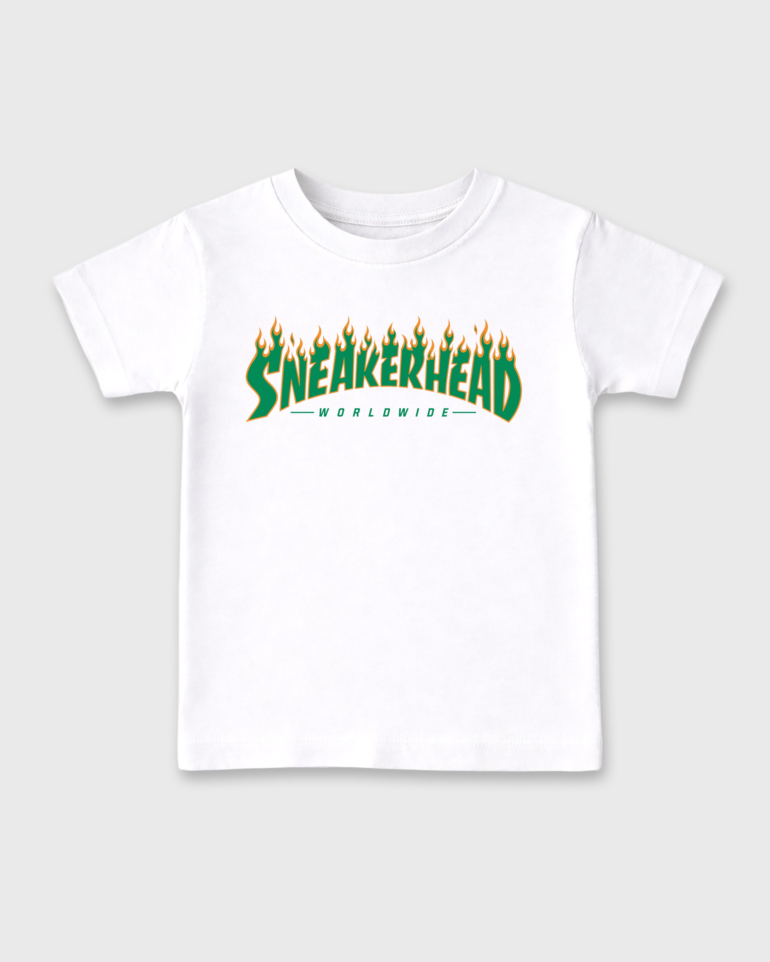Sneakerhead Worldwide Baby & Kids Graphic T-Shirt featuring original artwork designed to match the Air Jordan 11 Green Screen. White 2 Kids Graphic Tee.