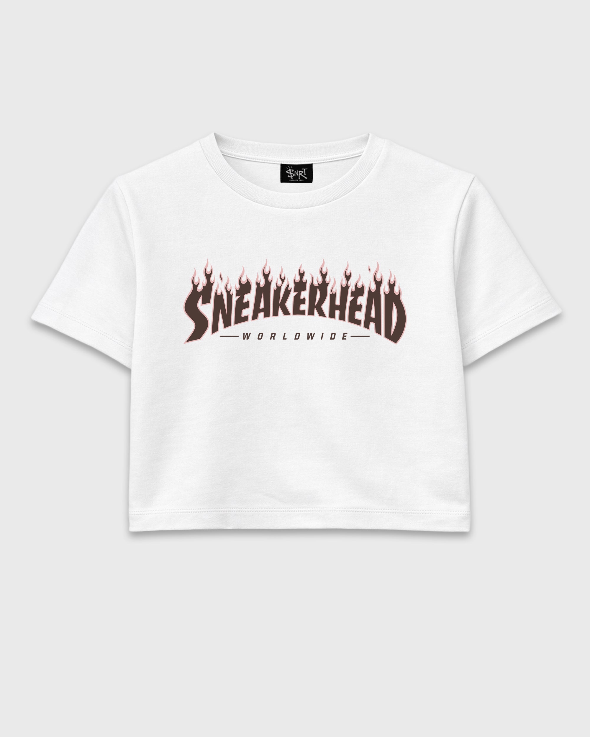 Sneakerhead Worldwide women’s crop tee designed to match the Air Jordan 3 Fireside, featuring coordinated White 2 options for a perfect streetwear vibe.