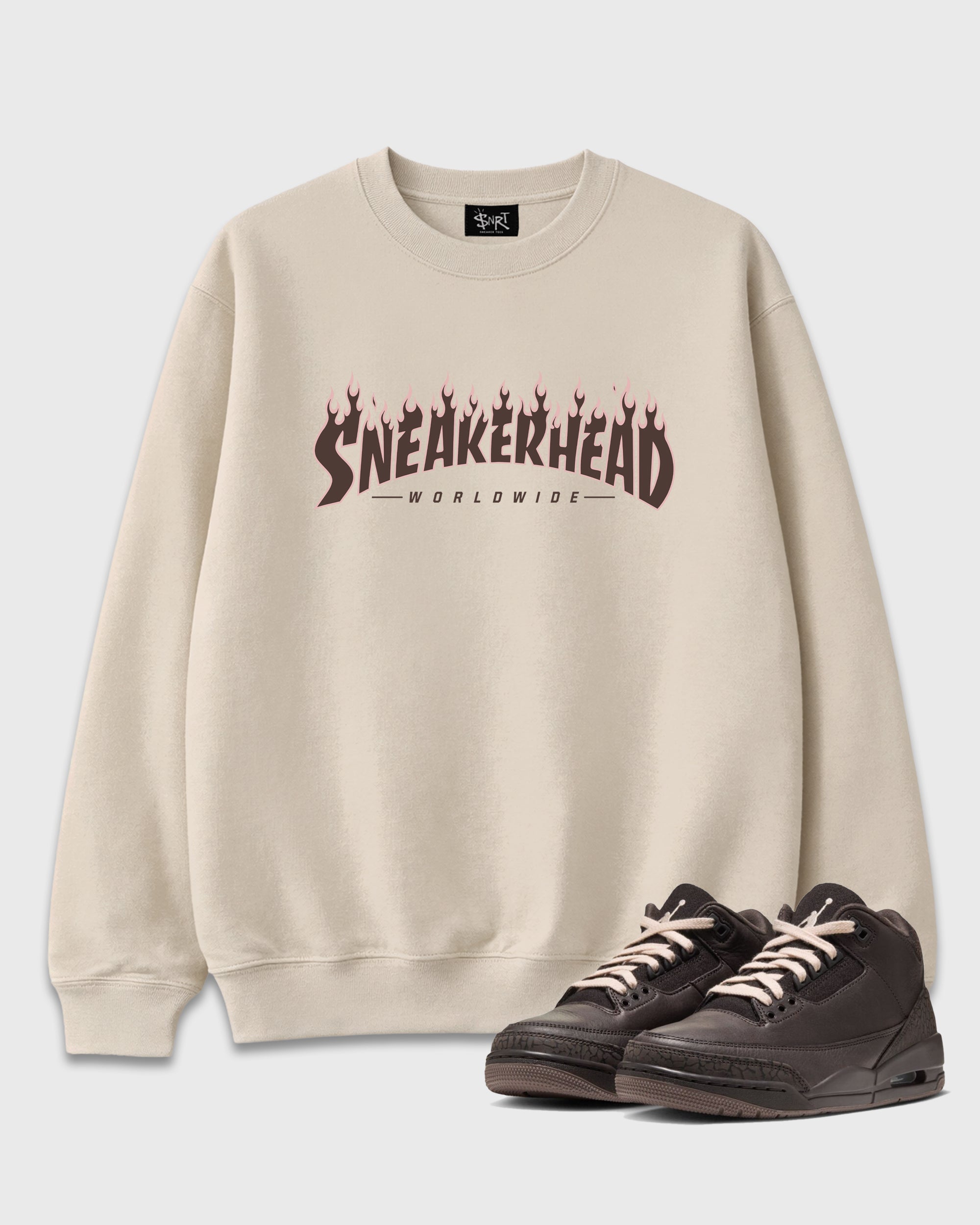 Sneakerhead Worldwide Graphic T-Shirt featuring original streetwear artwork designed to match the Air Jordan 3 Fireside. Natural 1 Graphic Tee.