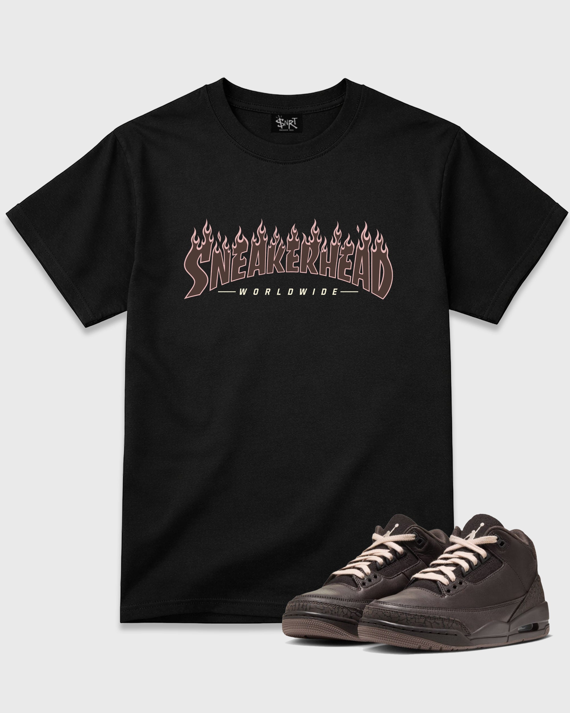Sneakerhead Worldwide Graphic T-Shirt featuring original streetwear artwork designed to match the Air Jordan 3 Fireside. Black 1 Graphic T-Shirt.