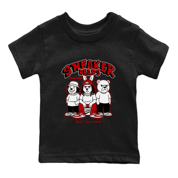 Sneakerheads Social Club baby and kids t-shirt crafted for little sneakerheads to shine with the Air Force 1 University Red sneakers, displayed in Black 2.