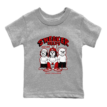 Sneakerheads Social Club baby and kids t-shirt crafted for little sneakerheads to shine with the Air Force 1 University Red sneakers, displayed in Heather Grey 2.