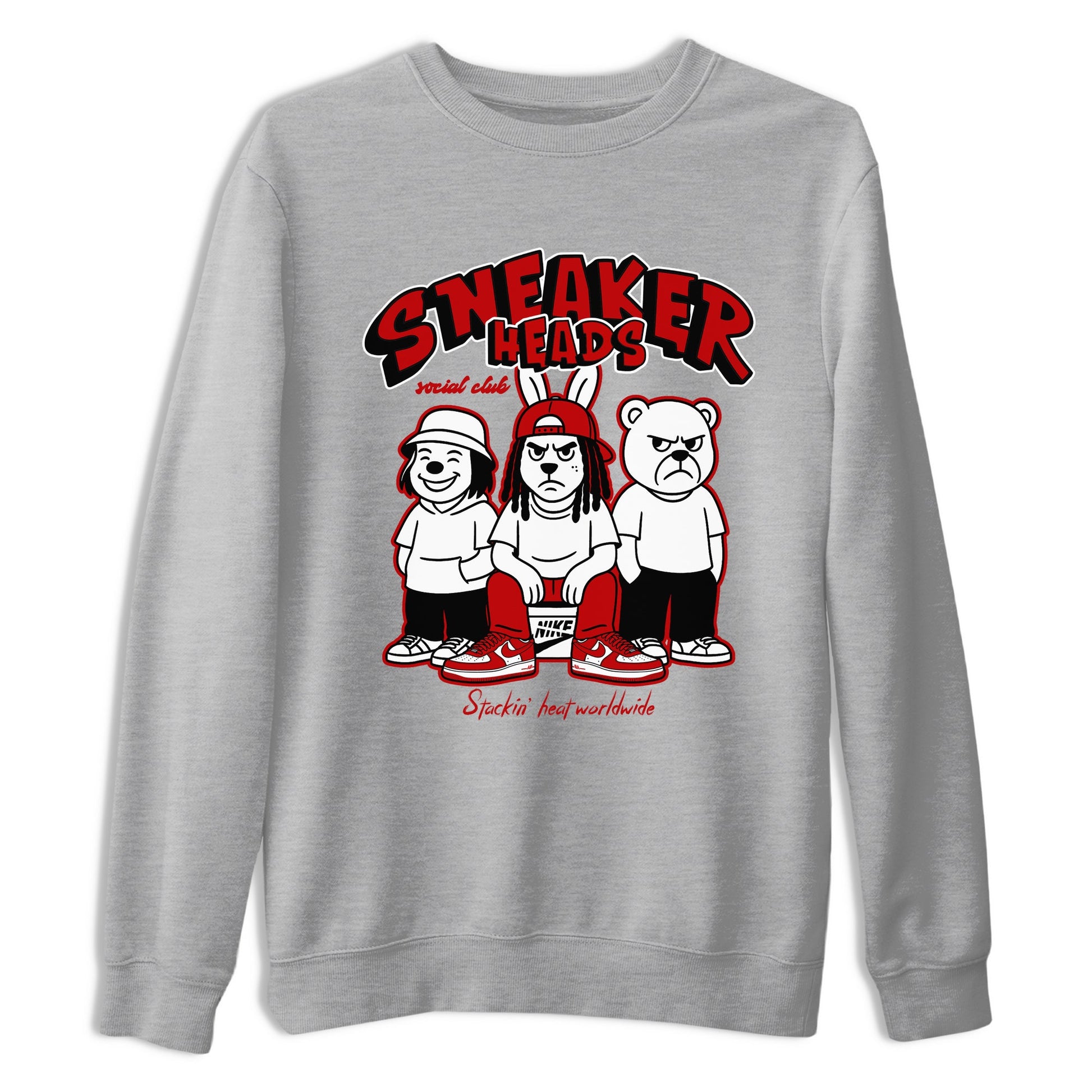 Sneakerheads Social Club sneaker match t-shirt styled to complete your fit with the Air Force 1 University Red sneakers, AF1 Terror Squad shown in Heather Grey 2.