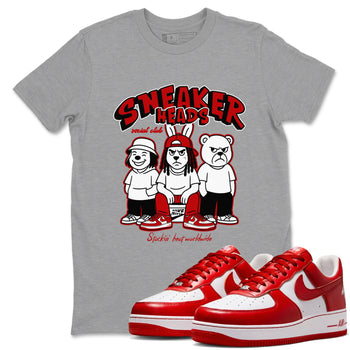Sneakerheads Social Club sneaker match t-shirt styled to complete your fit with the Air Force 1 University Red sneakers, AF1 Terror Squad shown in Heather Grey 1.