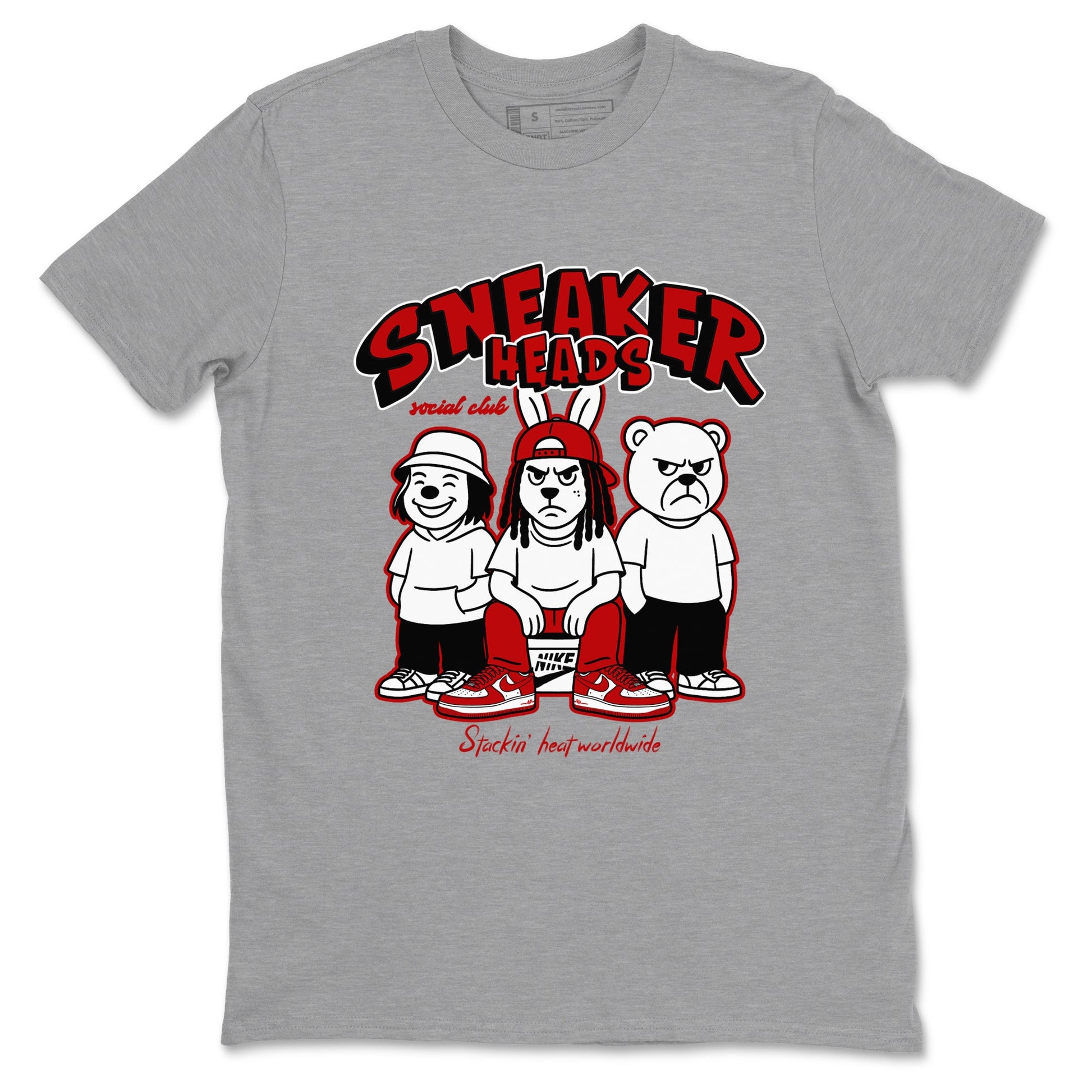 Sneakerheads Social Club sneaker match t-shirt styled to complete your fit with the Air Force 1 University Red sneakers, AF1 Terror Squad shown in Heather Grey 2.