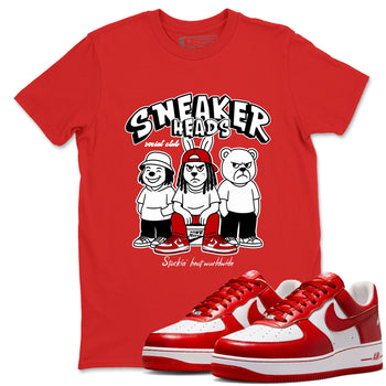 Sneakerheads Social Club sneaker match t-shirt styled to complete your fit with the Air Force 1 University Red sneakers, AF1 Terror Squad shown in Red 1.