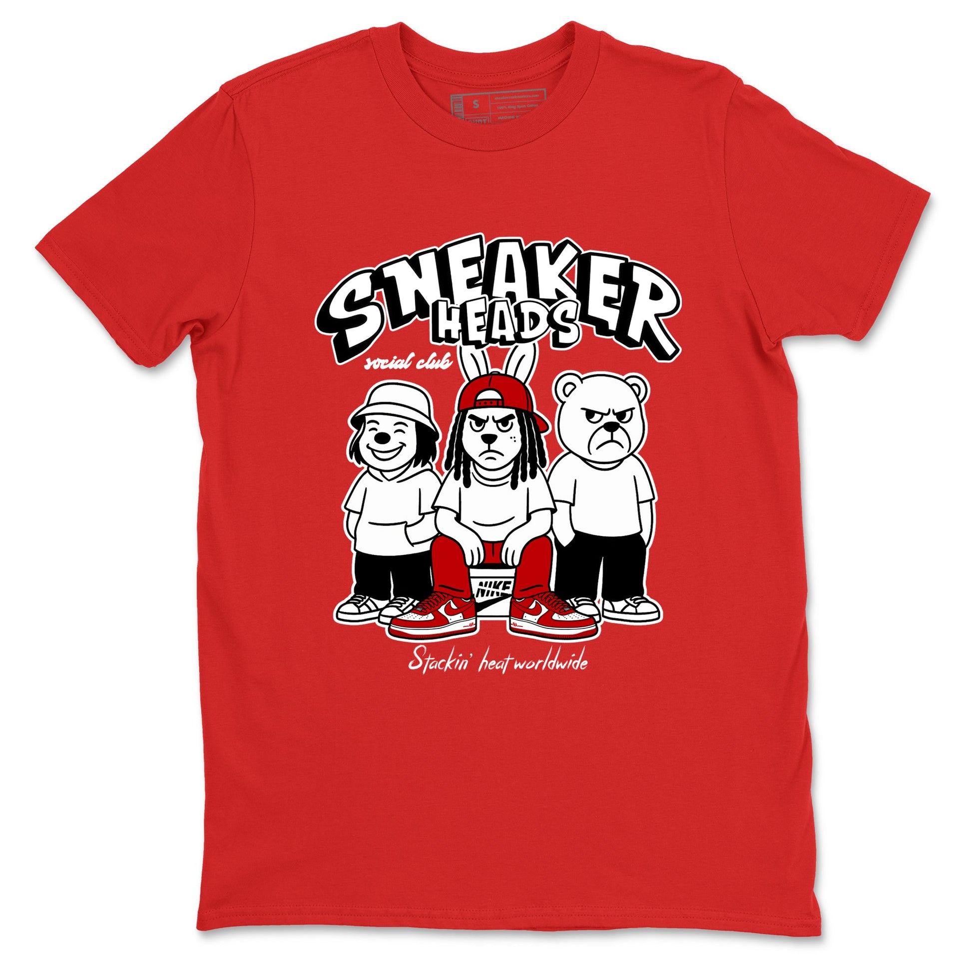 Sneakerheads Social Club sneaker match t-shirt styled to complete your fit with the Air Force 1 University Red sneakers, AF1 Terror Squad shown in Red 2.
