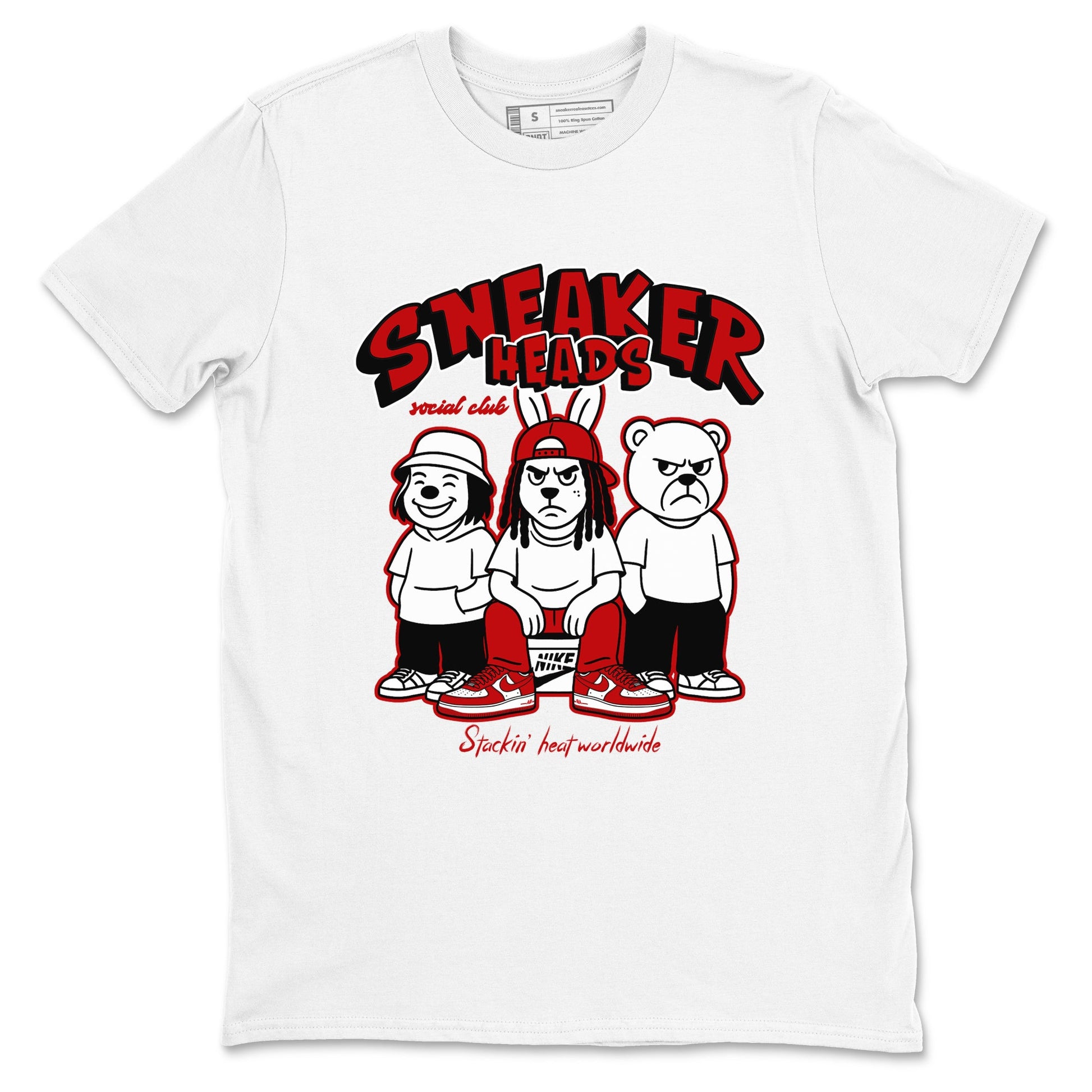 Sneakerheads Social Club sneaker match t-shirt styled to complete your fit with the Air Force 1 University Red sneakers, AF1 Terror Squad shown in White 2.