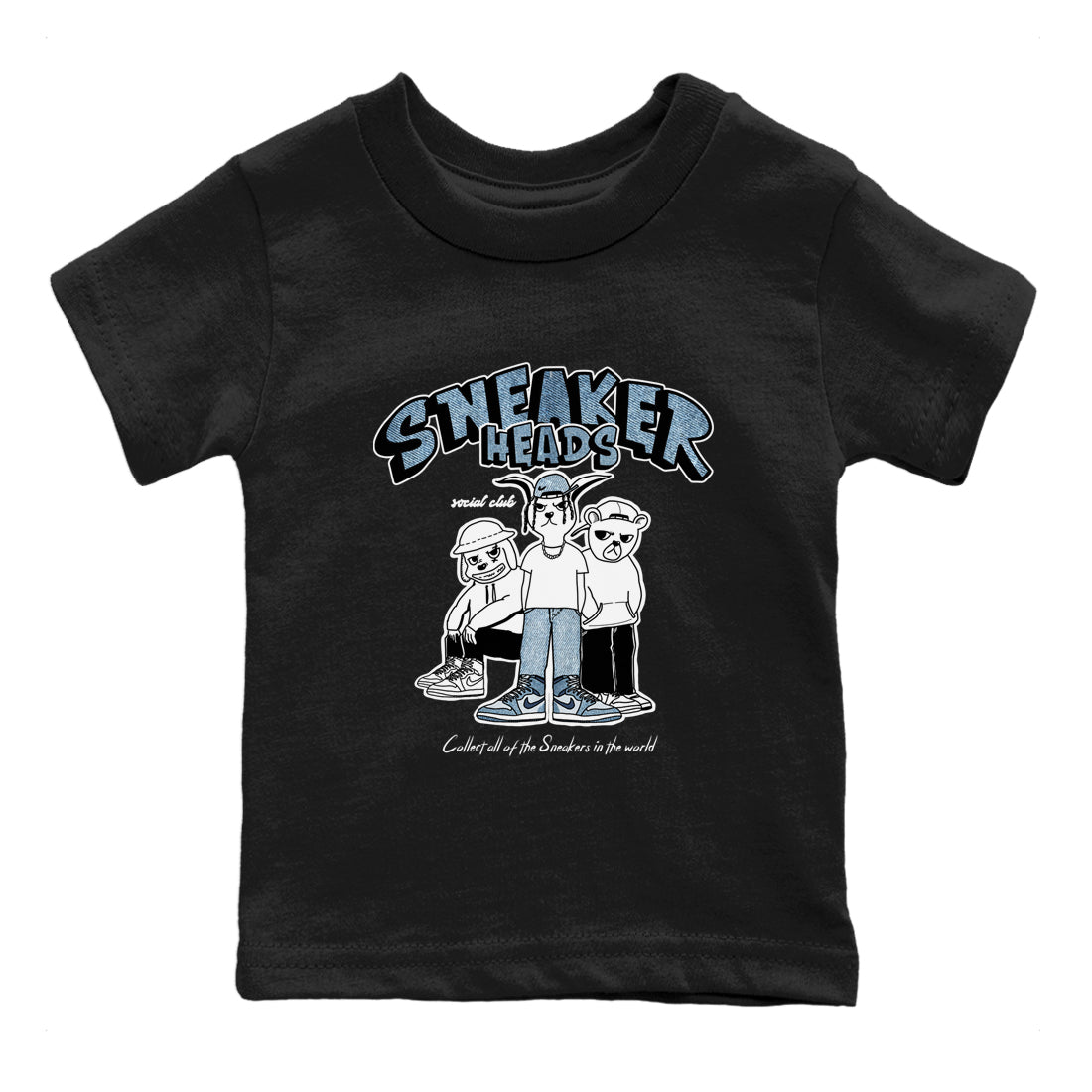 Air Jordan 1 Denim shirts to match jordans Sneakerheads Social Club sneaker match tees Air Jordan 1 Denim SNRT Sneaker Tees streetwear brand Baby and Youth Black 2 cotton tee
