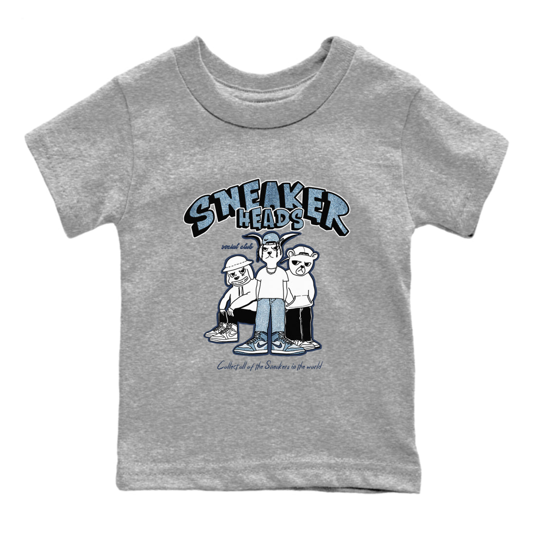 Air Jordan 1 Denim shirts to match jordans Sneakerheads Social Club sneaker match tees Air Jordan 1 Denim SNRT Sneaker Tees streetwear brand Baby and Youth Heather Grey 2 cotton tee