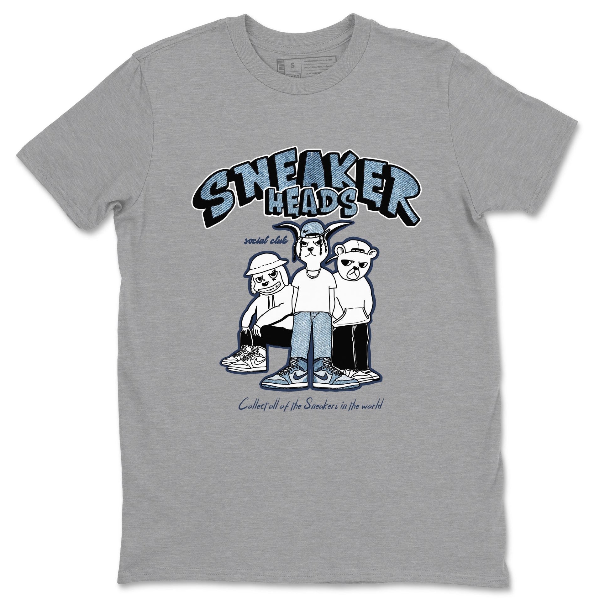 Air Jordan 1 Denim shirts to match jordans Sneakerheads Social Club sneaker match tees Air Jordan 1 Denim SNRT Sneaker Tees streetwear brand Heather Grey 2 unisex cotton tee
