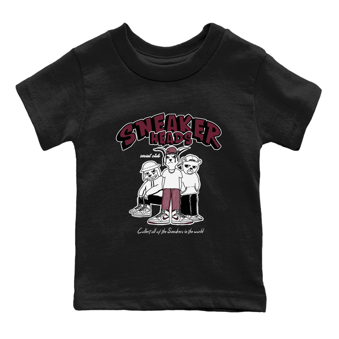 1s Metallic Burgundy shirts to match jordans Sneakerheads Social Club sneaker match tees Air Jordan 1 Metallic Burgundy SNRT Sneaker Tees streetwear brand Baby and Youth Black 2 cotton tee