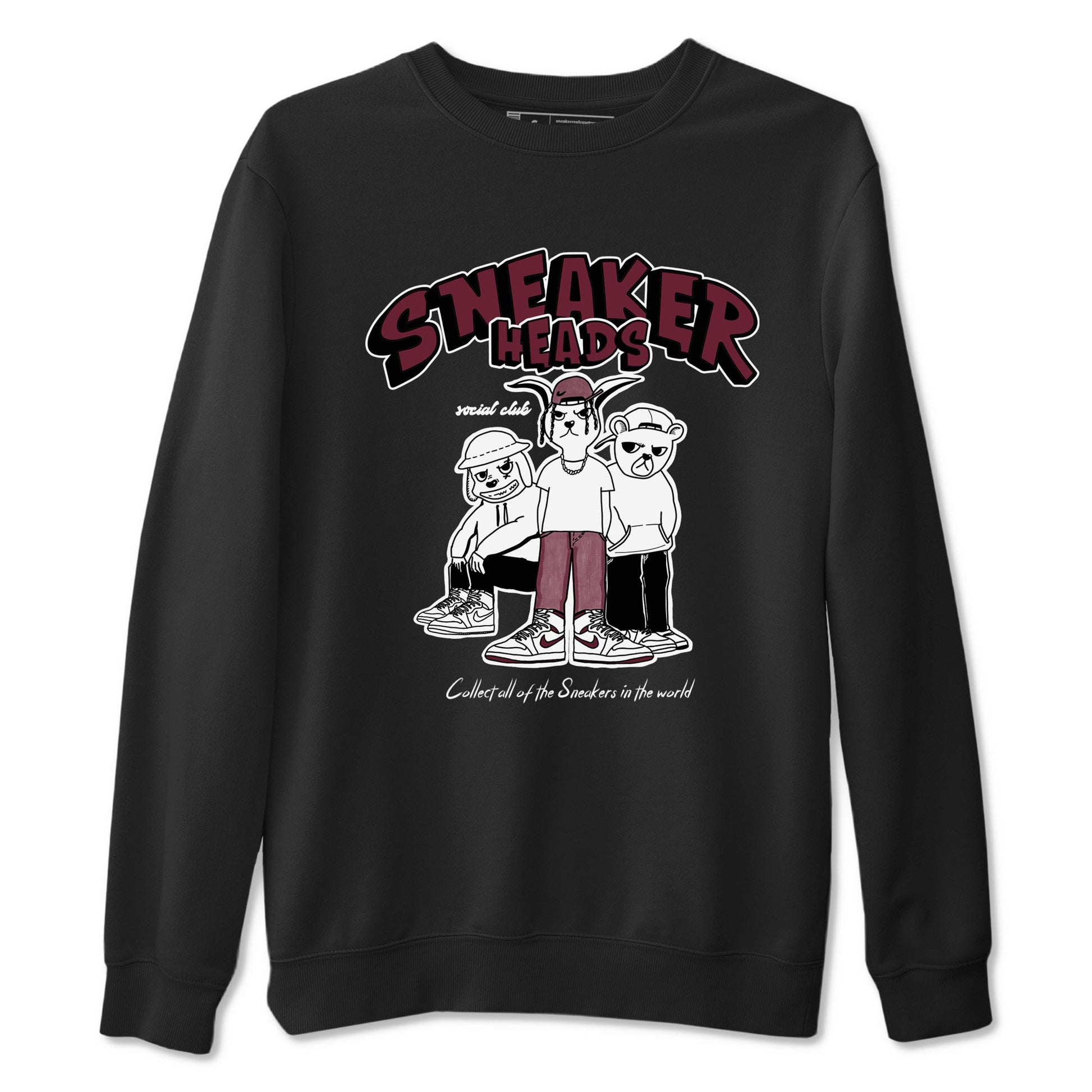 1s Metallic Burgundy shirts to match jordans Sneakerheads Social Club sneaker match tees Air Jordan 1 Metallic Burgundy SNRT Sneaker Tees streetwear brand Black 2 unisex cotton tee