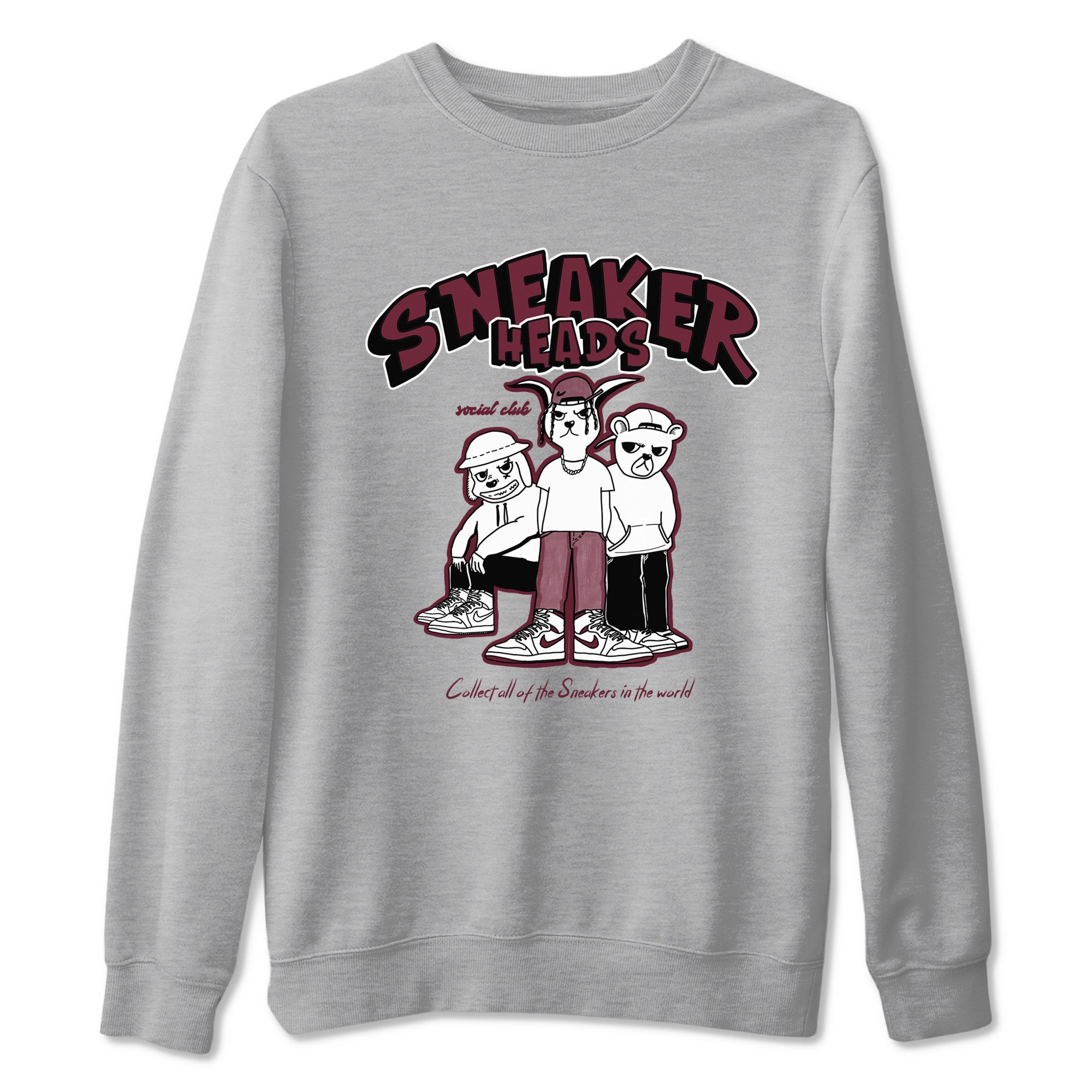 1s Metallic Burgundy shirts to match jordans Sneakerheads Social Club sneaker match tees Air Jordan 1 Metallic Burgundy SNRT Sneaker Tees streetwear brand Heather Grey 2 unisex cotton tee