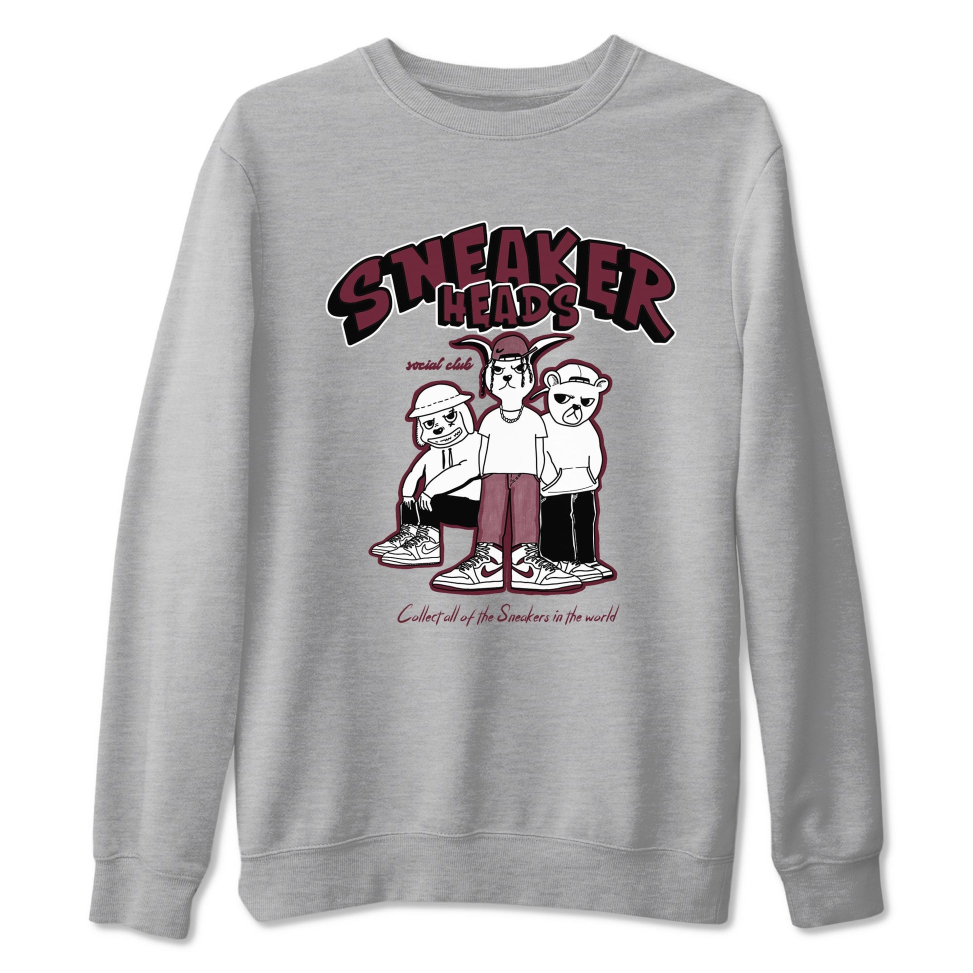 1s Metallic Burgundy shirts to match jordans Sneakerheads Social Club sneaker match tees Air Jordan 1 Metallic Burgundy SNRT Sneaker Tees streetwear brand Heather Grey 2 unisex cotton tee
