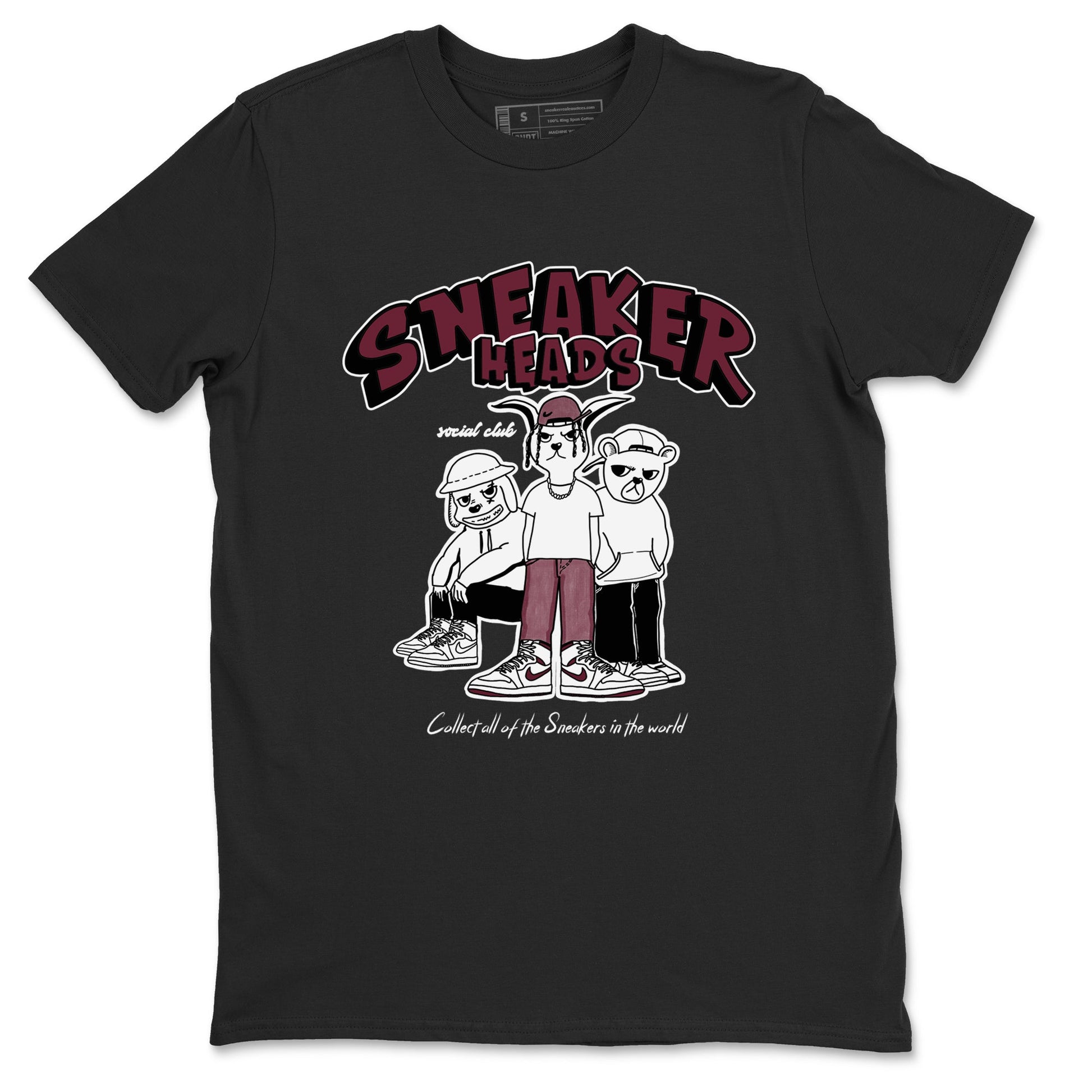 1s Metallic Burgundy shirts to match jordans Sneakerheads Social Club sneaker match tees Air Jordan 1 Metallic Burgundy SNRT Sneaker Tees streetwear brand Black 2 unisex cotton tee