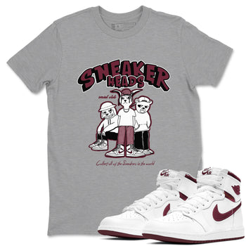 1s Metallic Burgundy shirts to match jordans Sneakerheads Social Club sneaker match tees Air Jordan 1 Metallic Burgundy SNRT Sneaker Tees streetwear brand Heather Grey 1 unisex cotton tee