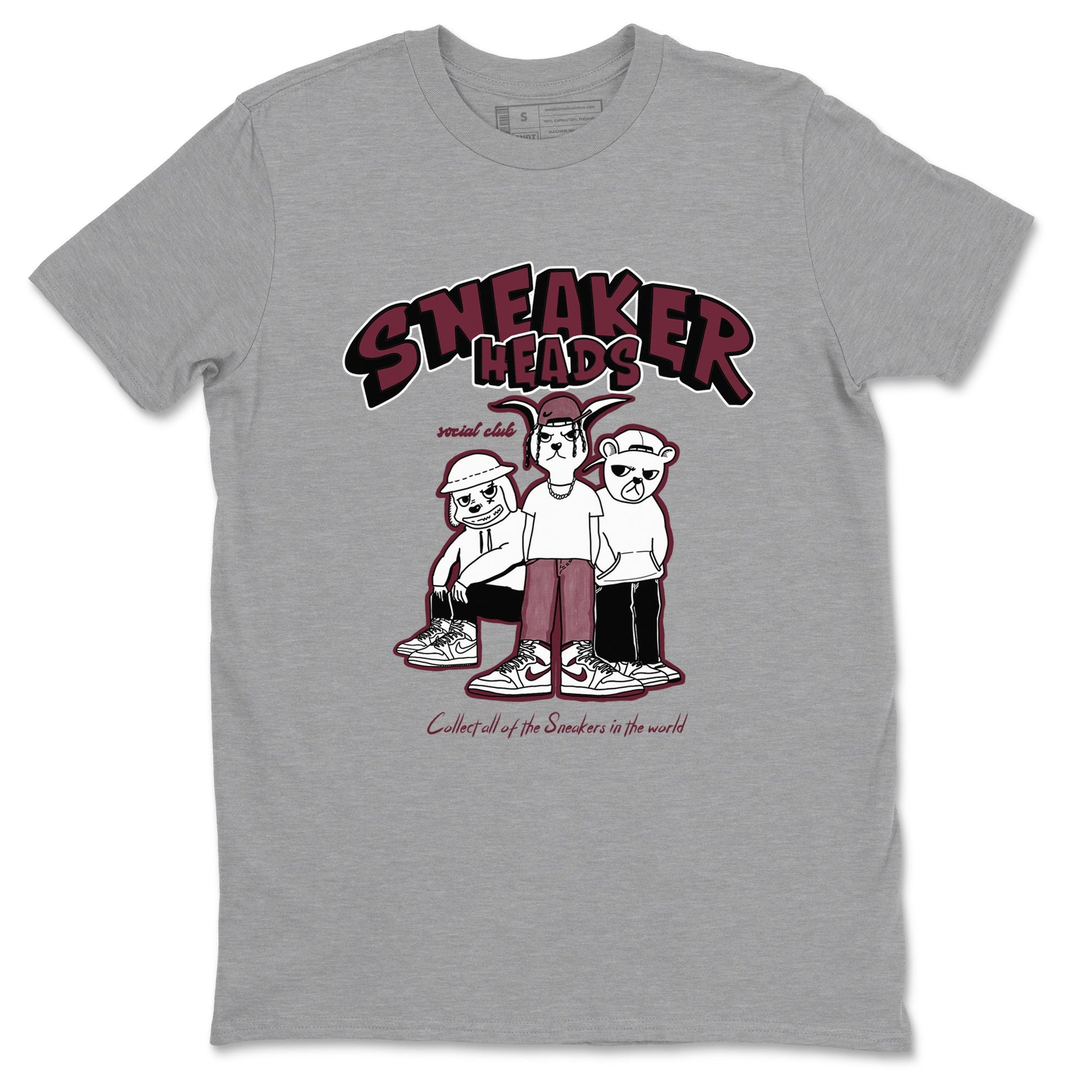 1s Metallic Burgundy shirts to match jordans Sneakerheads Social Club sneaker match tees Air Jordan 1 Metallic Burgundy SNRT Sneaker Tees streetwear brand Heather Grey 2 unisex cotton tee