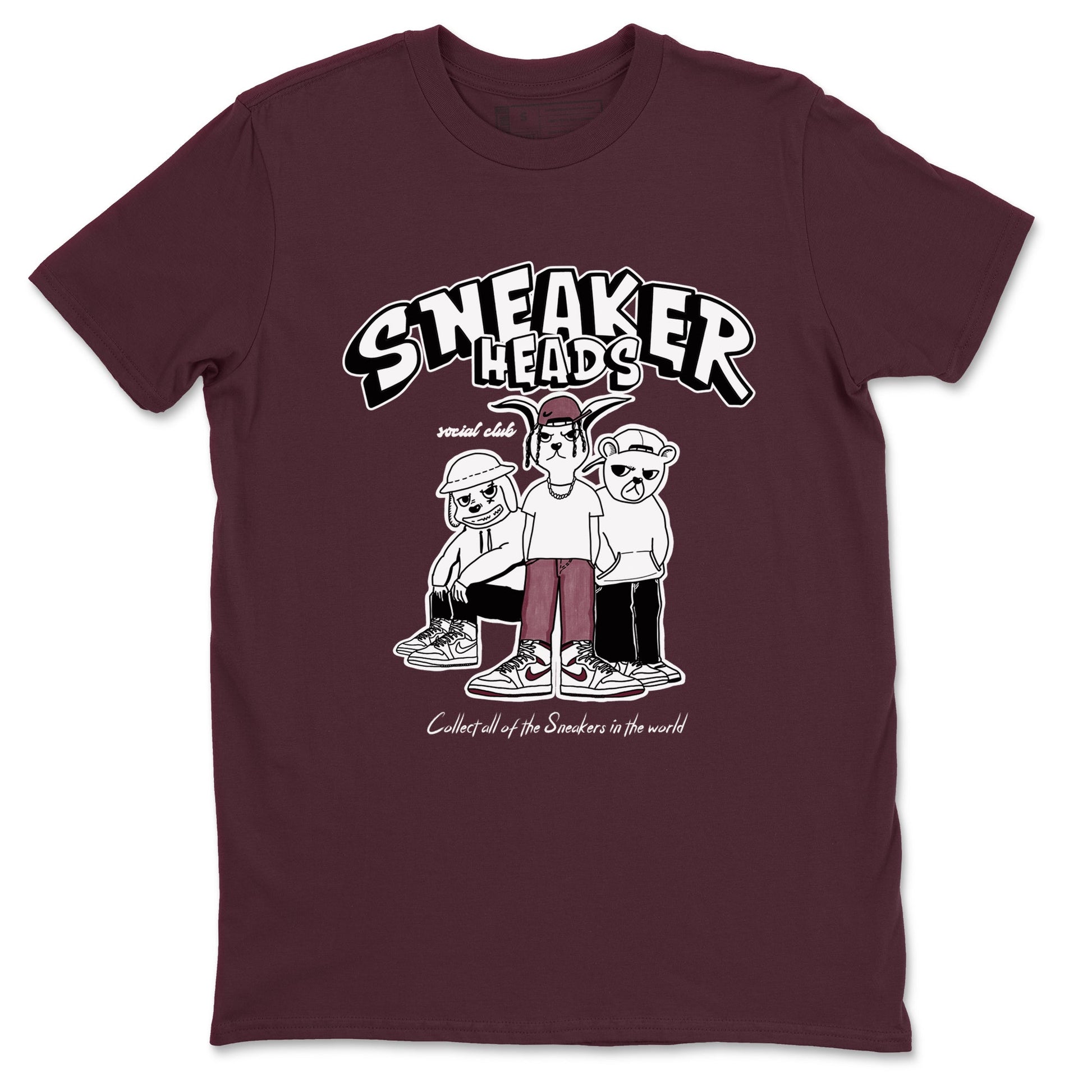 1s Metallic Burgundy shirts to match jordans Sneakerheads Social Club sneaker match tees Air Jordan 1 Metallic Burgundy SNRT Sneaker Tees streetwear brand Maroon 2 unisex cotton tee
