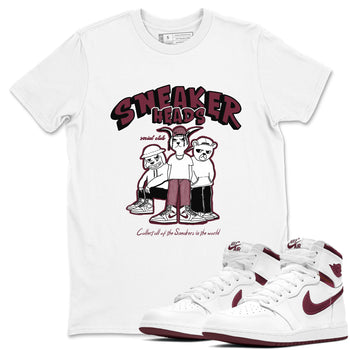 1s Metallic Burgundy shirts to match jordans Sneakerheads Social Club sneaker match tees Air Jordan 1 Metallic Burgundy SNRT Sneaker Tees streetwear brand White 1 unisex cotton tee