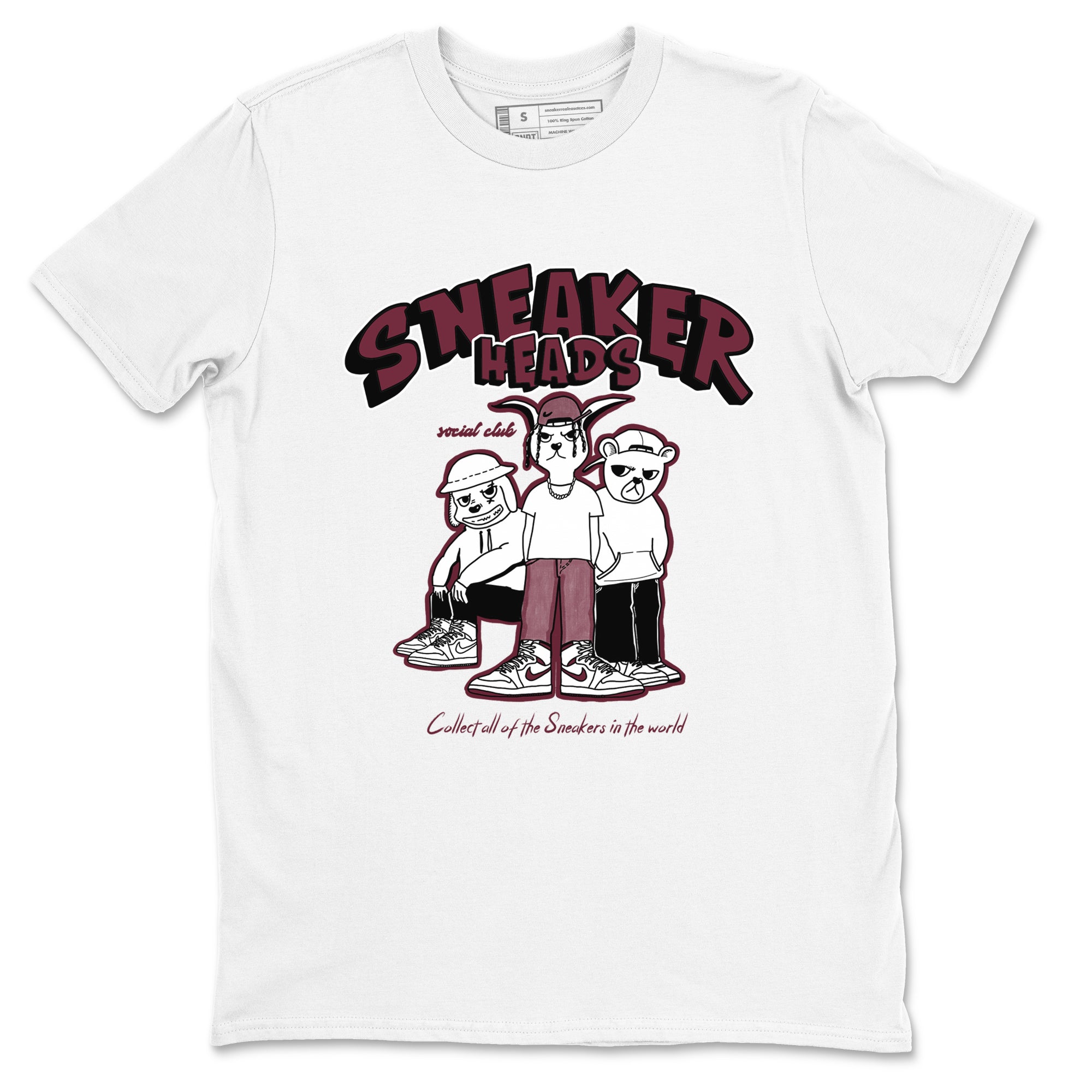 1s Metallic Burgundy shirts to match jordans Sneakerheads Social Club sneaker match tees Air Jordan 1 Metallic Burgundy SNRT Sneaker Tees streetwear brand White 2 unisex cotton tee