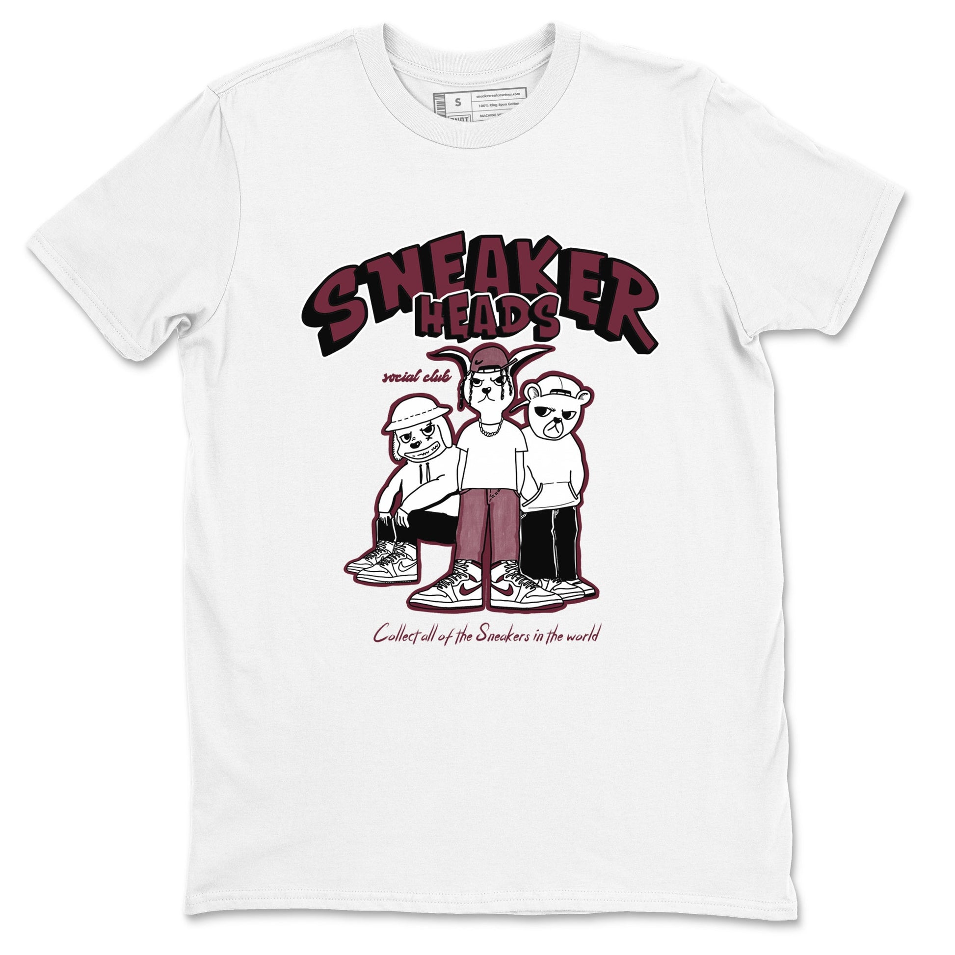 1s Metallic Burgundy shirts to match jordans Sneakerheads Social Club sneaker match tees Air Jordan 1 Metallic Burgundy SNRT Sneaker Tees streetwear brand White 2 unisex cotton tee