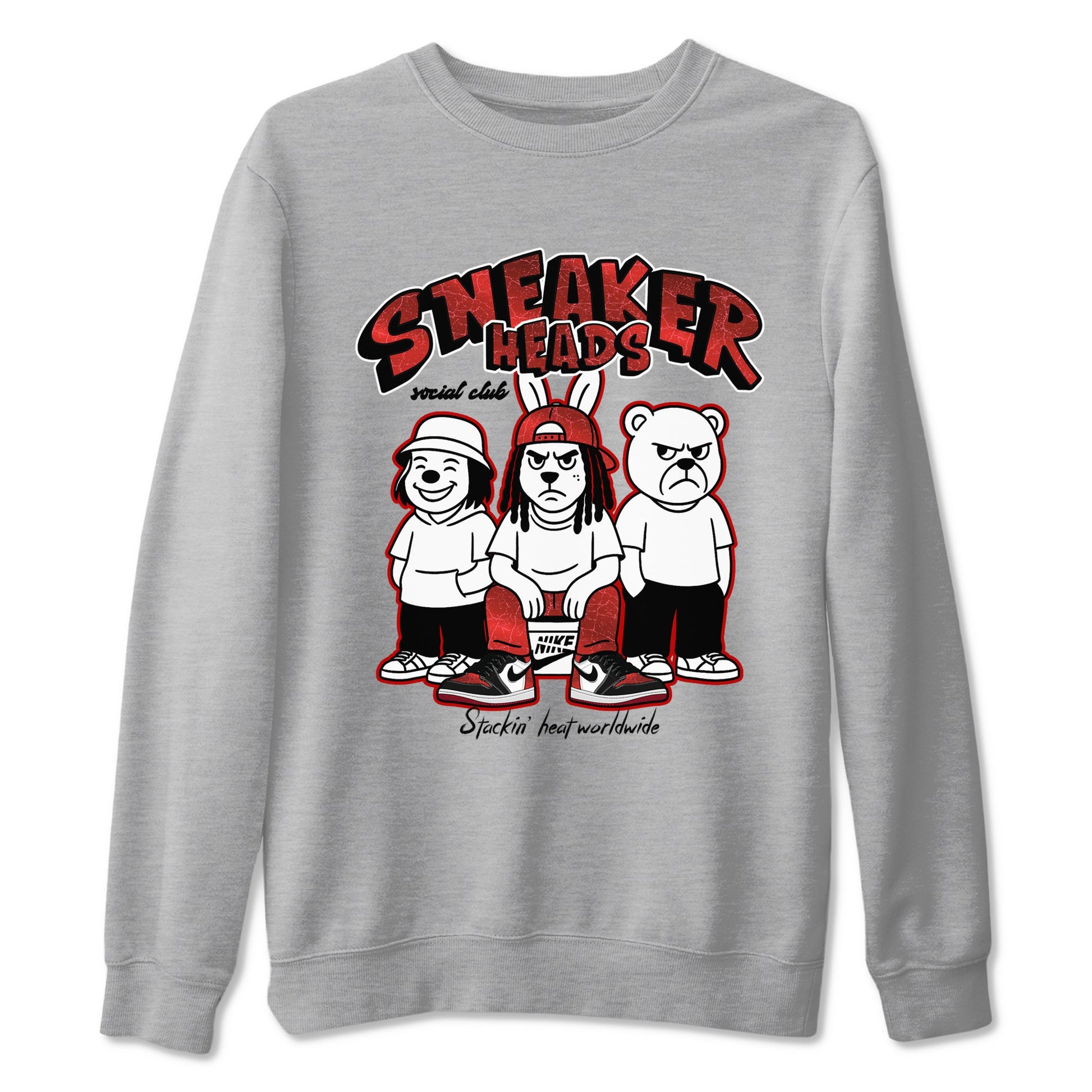 Sneakerheads Social Club sneaker match t-shirt styled to complete your fit with the Air Jordan 1 Ruby sneakers, shown in Heather Grey 2.