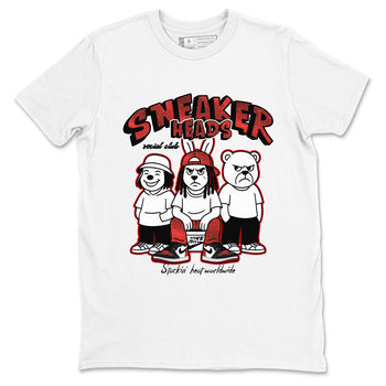 Sneakerheads Social Club sneaker match t-shirt styled to complete your fit with the Air Jordan 1 Ruby sneakers, shown in White 2.