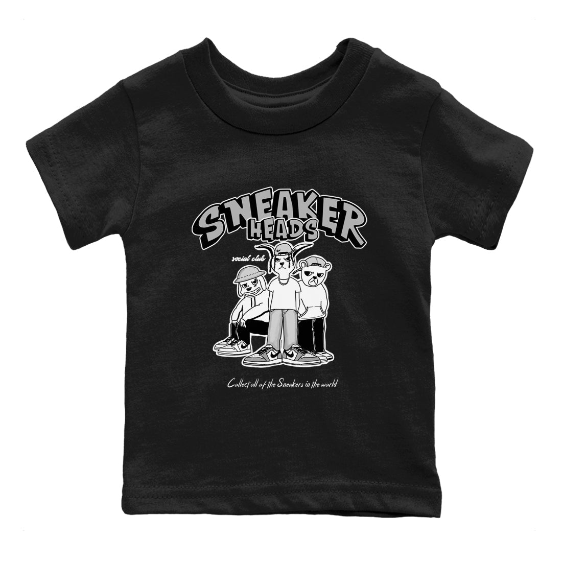 AJ1 Wolf Grey shirts to match jordans Sneakerheads Social Club sneaker match tees Air Jordan 1 Wolf Grey SNRT Sneaker Tees streetwear brand Baby and Youth Black 2 cotton tee