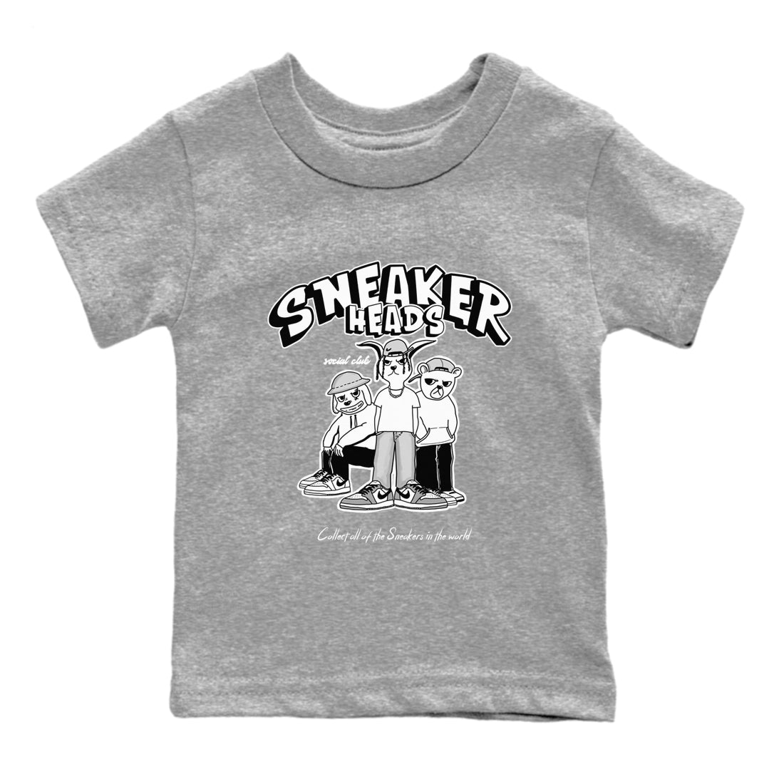 AJ1 Wolf Grey shirts to match jordans Sneakerheads Social Club sneaker match tees Air Jordan 1 Wolf Grey SNRT Sneaker Tees streetwear brand Baby and Youth Heather Grey 2 cotton tee